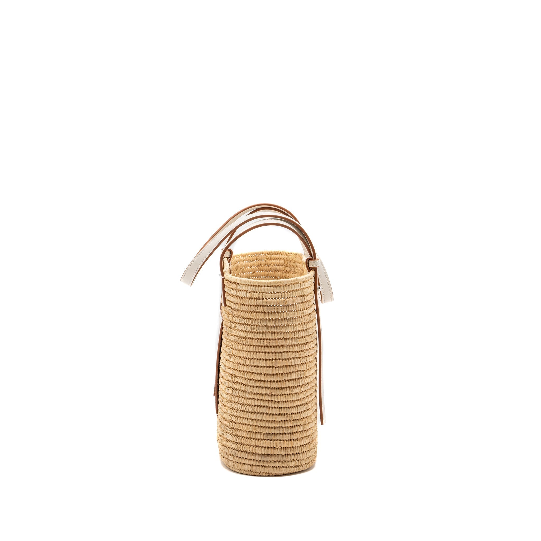 LOEWE SMALL SQUARE BASKET BAG RAFFIA/CALFSKIN WHITE SHW