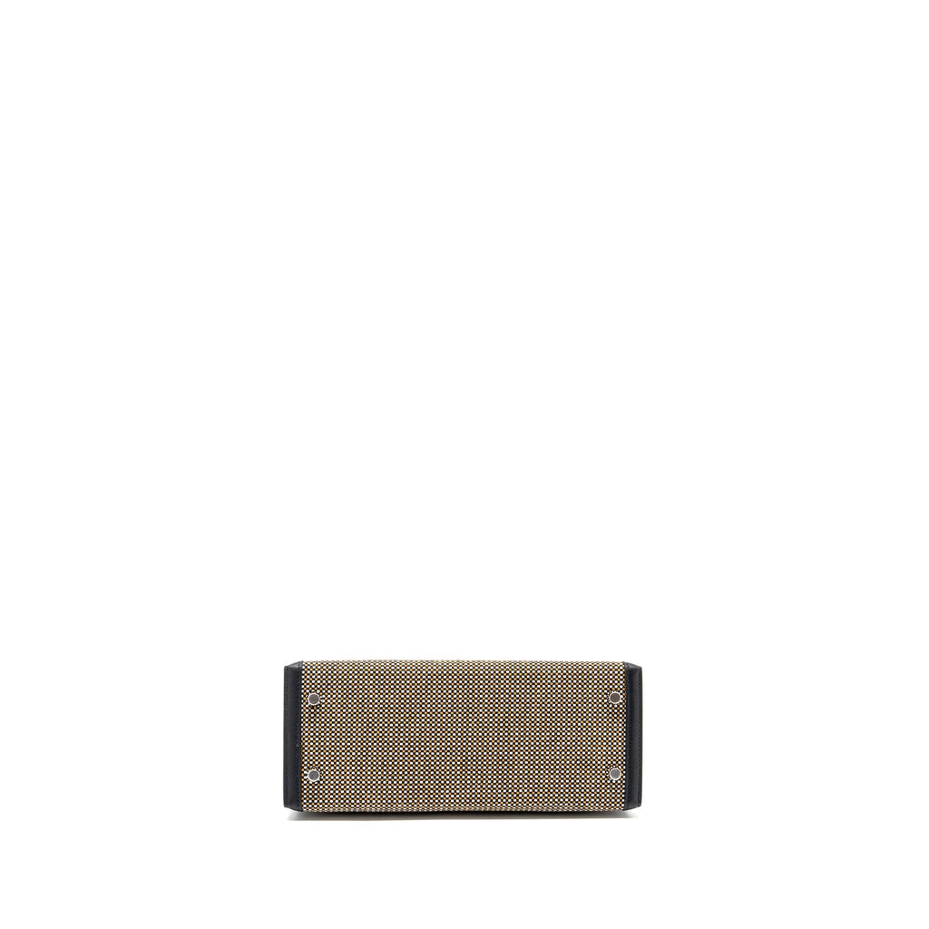 HERMES KELLY 25 SELLIER TOILE QUADRILLE /SWIFT BLACK-BLANC-DESERT / BLACK SHW