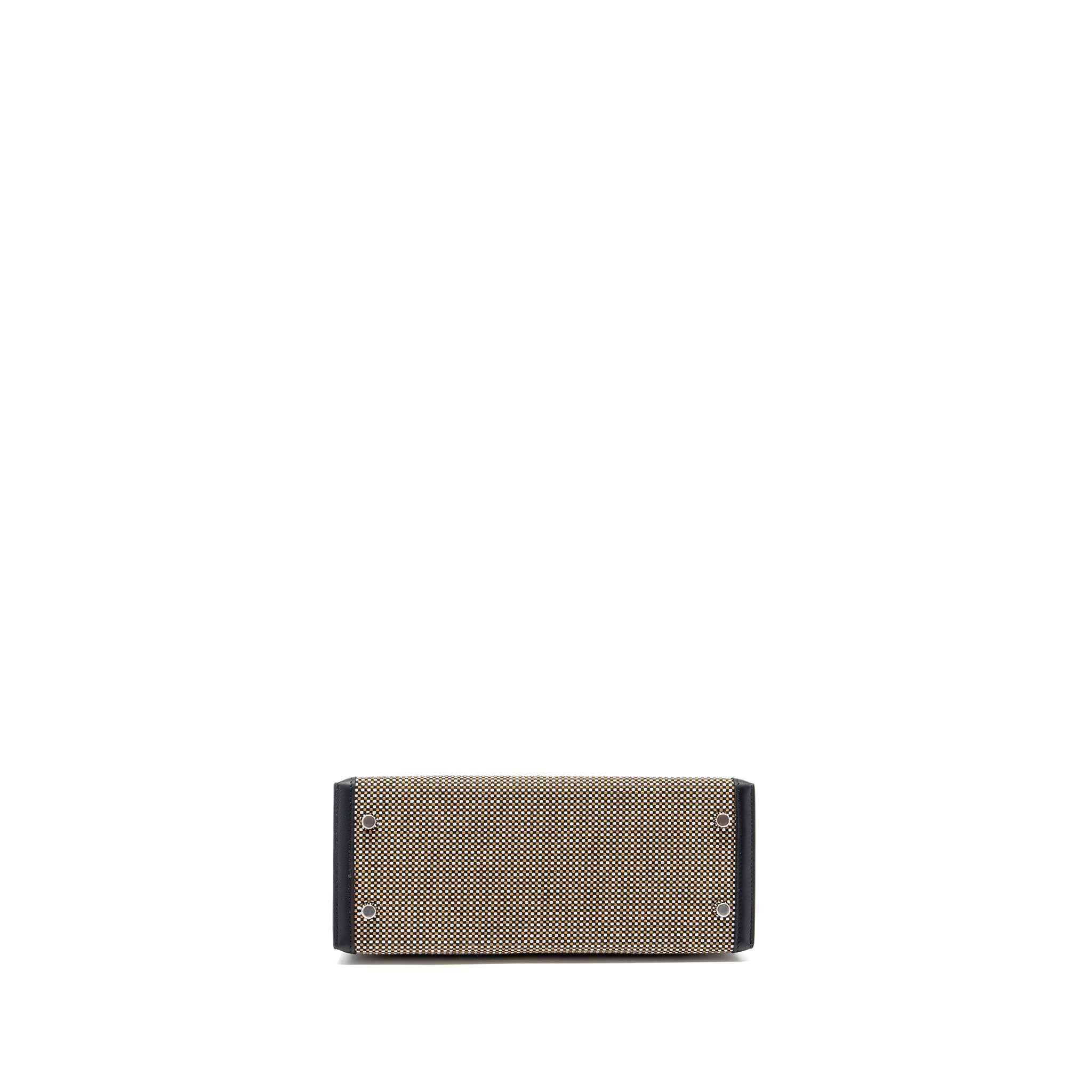 HERMES KELLY 25 SELLIER TOILE QUADRILLE /SWIFT BLACK-BLANC-DESERT / BLACK SHW