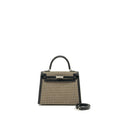 HERMES KELLY 25 SELLIER TOILE QUADRILLE /SWIFT BLACK-BLANC-DESERT / BLACK SHW