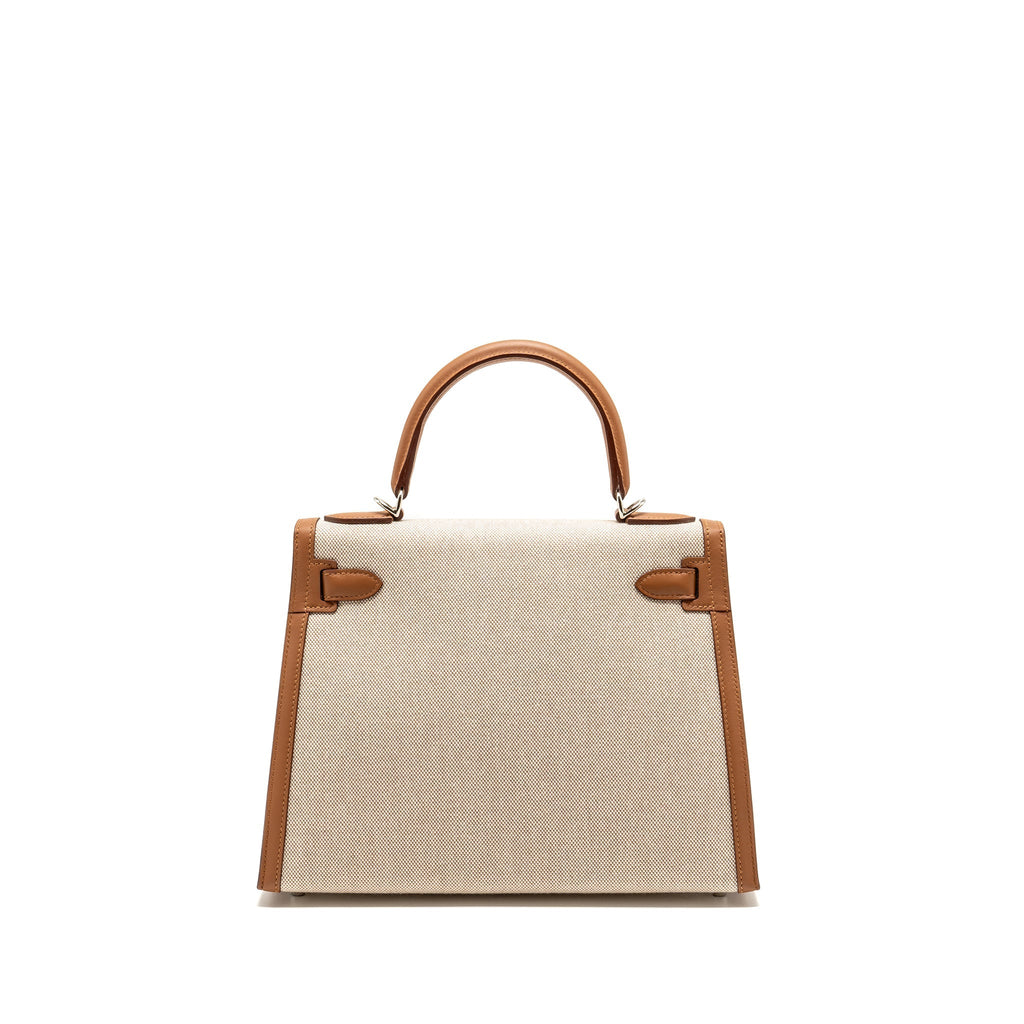 HERMES KELLY 28 TOILE H/SWIFT ECRU/GOLD SHW