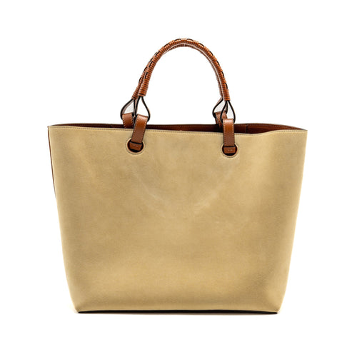 LOEWE ANAGRAM TOTE BAG SUEDE LEATHER BEIGE/BROWN
