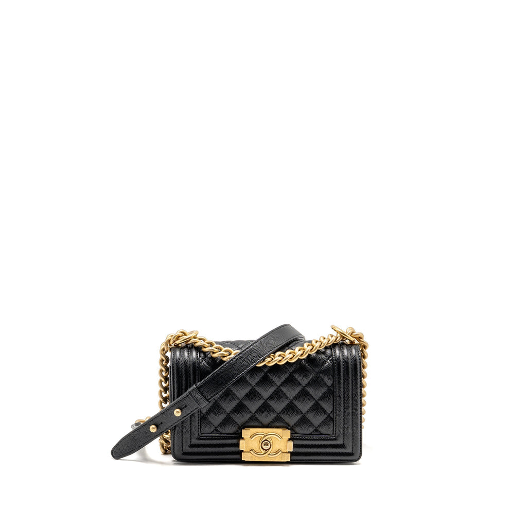 CHANEL SMALL BOY BAG CAVIAR BLACK GHW (MICROCHIP)