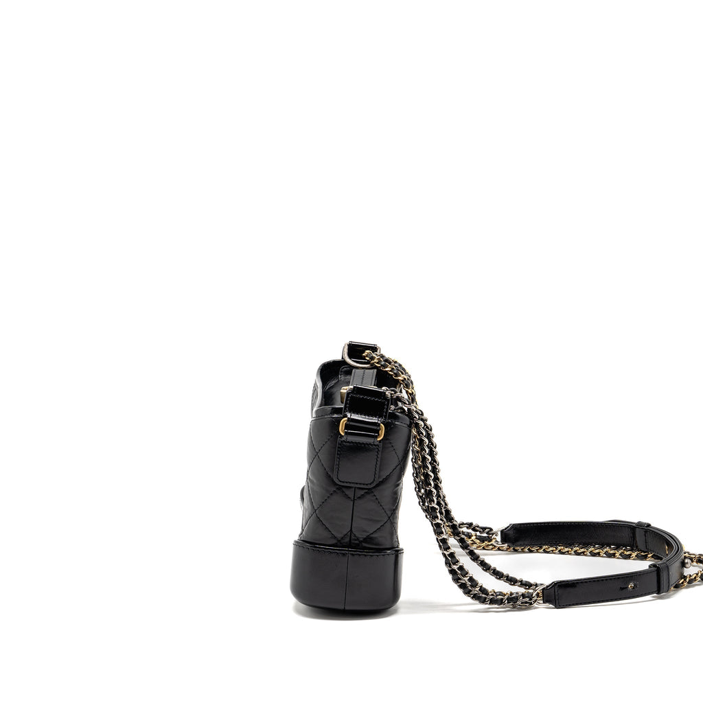 CHANEL SMALL GABRIELLE HOBO BAG AGED CALFSKIN BLACK MULTICOLOURED HARDWARE (MICROCHIP)