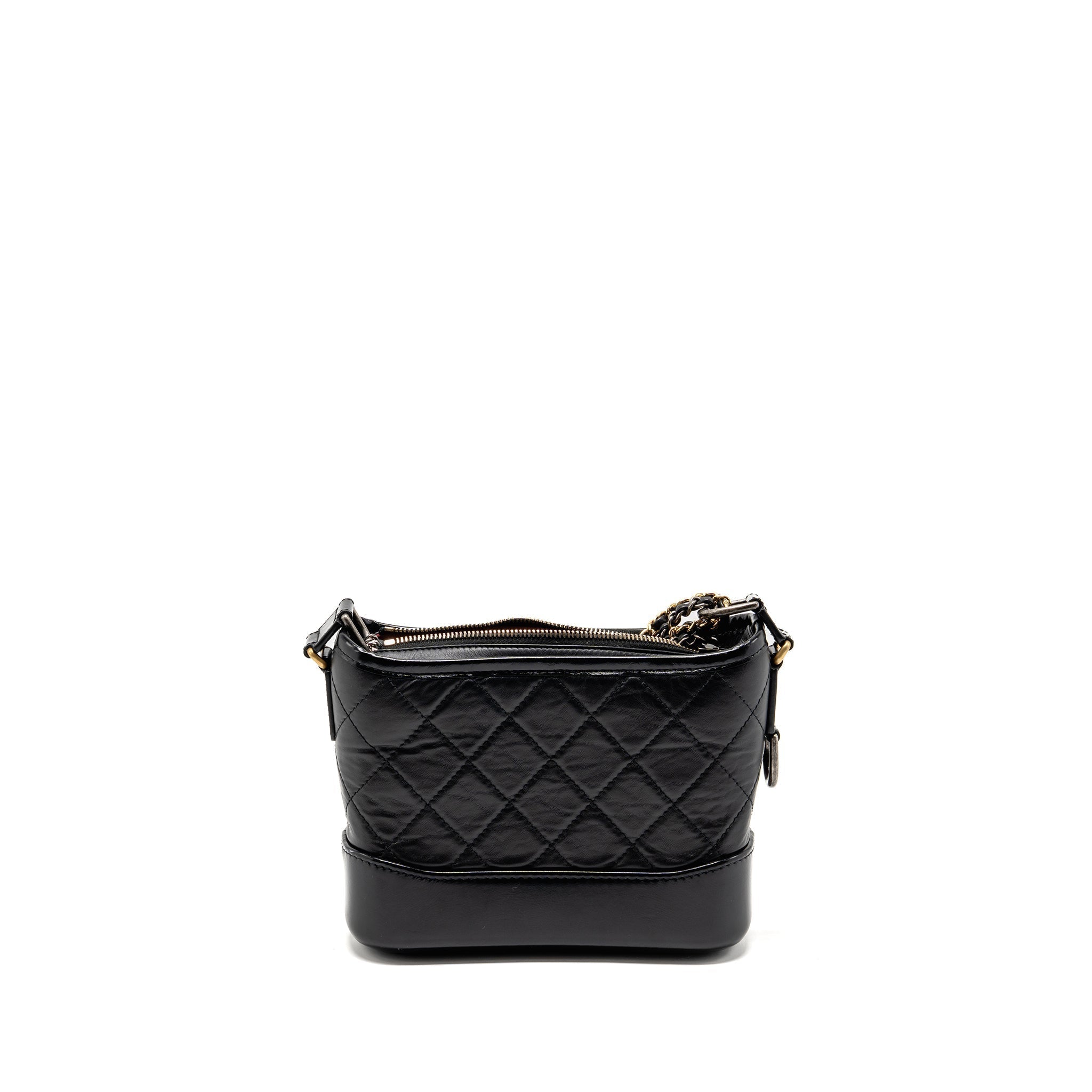 CHANEL SMALL GABRIELLE HOBO BAG AGED CALFSKIN BLACK MULTICOLOURED HARDWARE (MICROCHIP)
