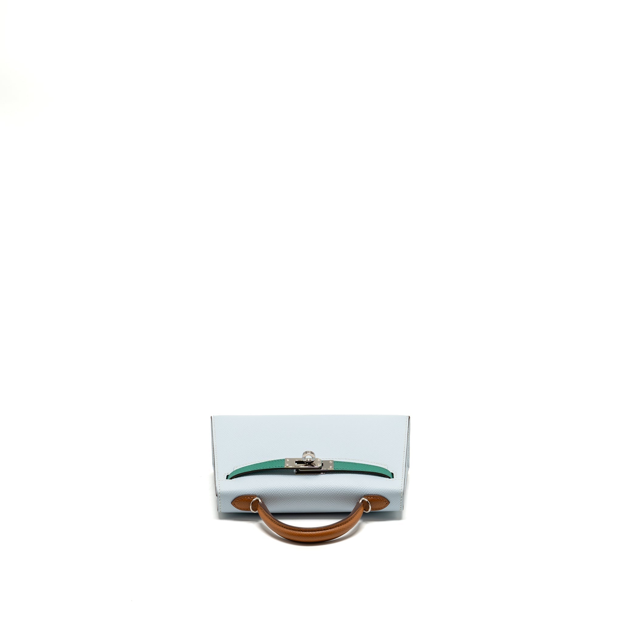 HERMES MINI KELLY EPSOM BLEU BRUME/VERT JADE/GOLD SHW