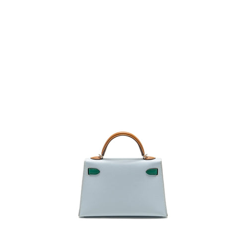 HERMES MINI KELLY EPSOM BLEU BRUME/VERT JADE/GOLD SHW