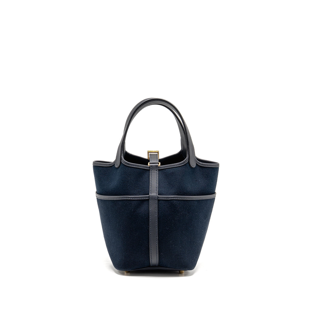 HERMES CARGO PICOTIN 18 LOCK BAG CANVAS/SWIFT BLEU MARINE/BLACK GHW
