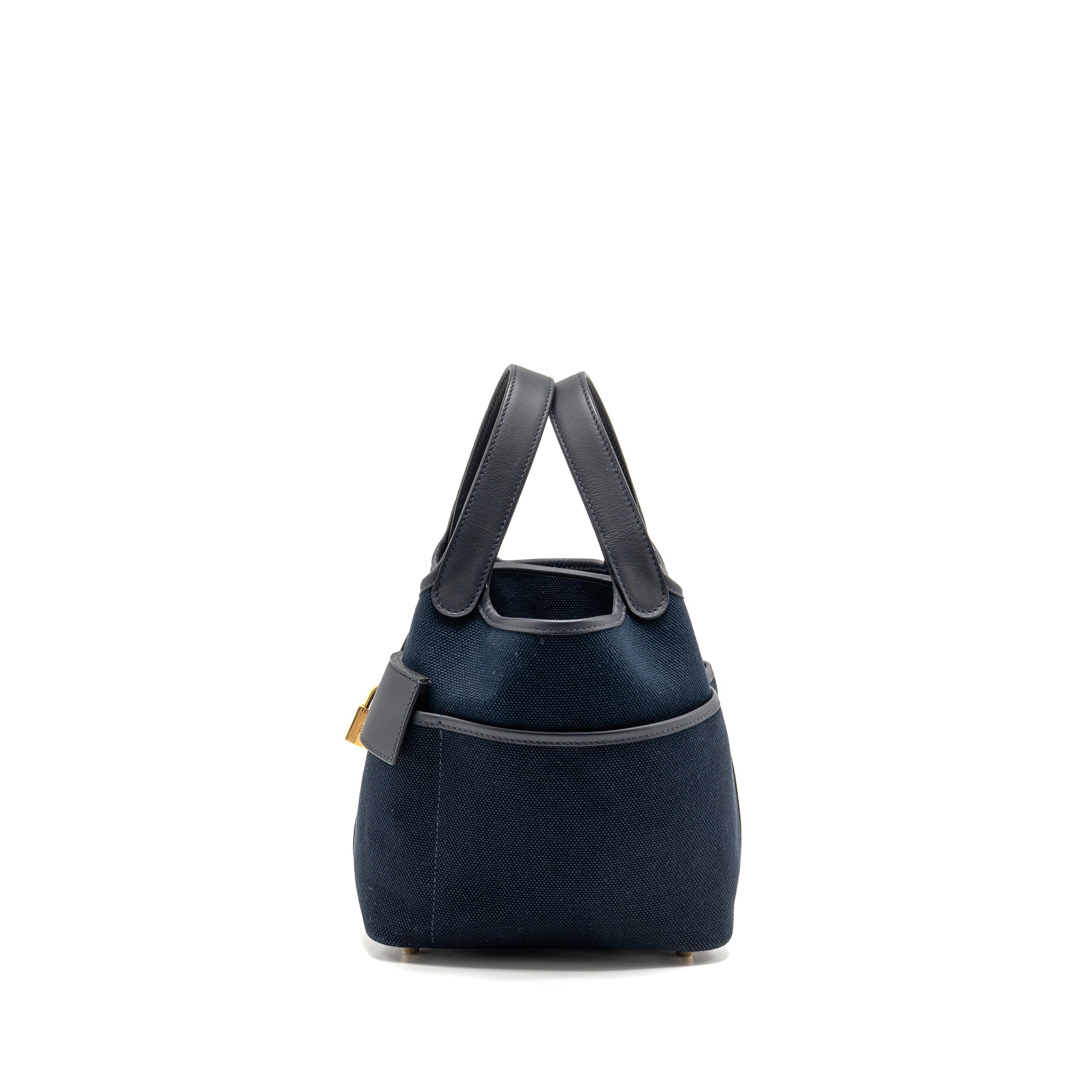 HERMES CARGO PICOTIN 18 LOCK BAG CANVAS/SWIFT BLEU MARINE/BLACK GHW