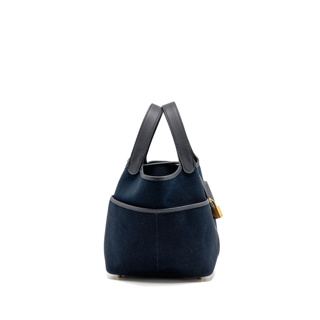 HERMES CARGO PICOTIN 18 LOCK BAG CANVAS/SWIFT BLEU MARINE/BLACK GHW