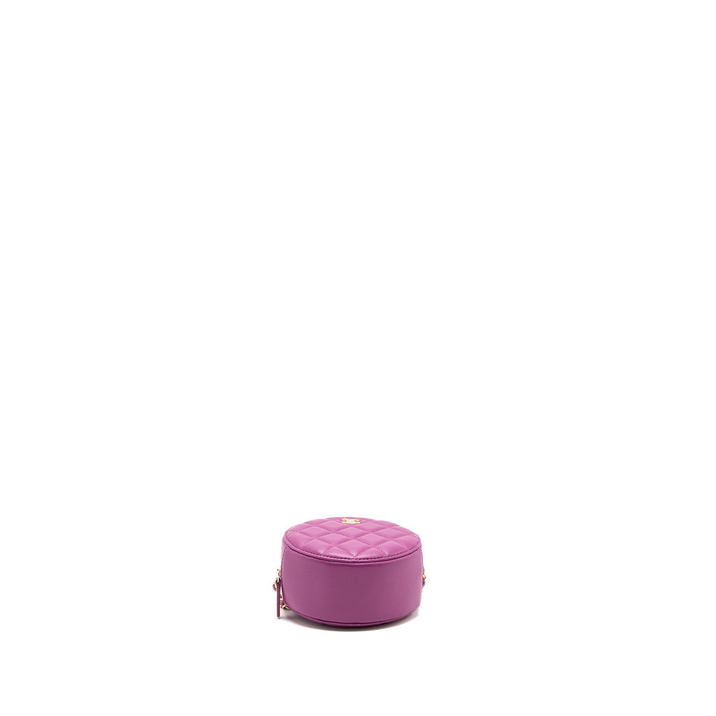 CHANEL PEARL CRUSH MINI ROUND CLUTCH WITH CHAIN LAMBSKIN PURPLE GHW