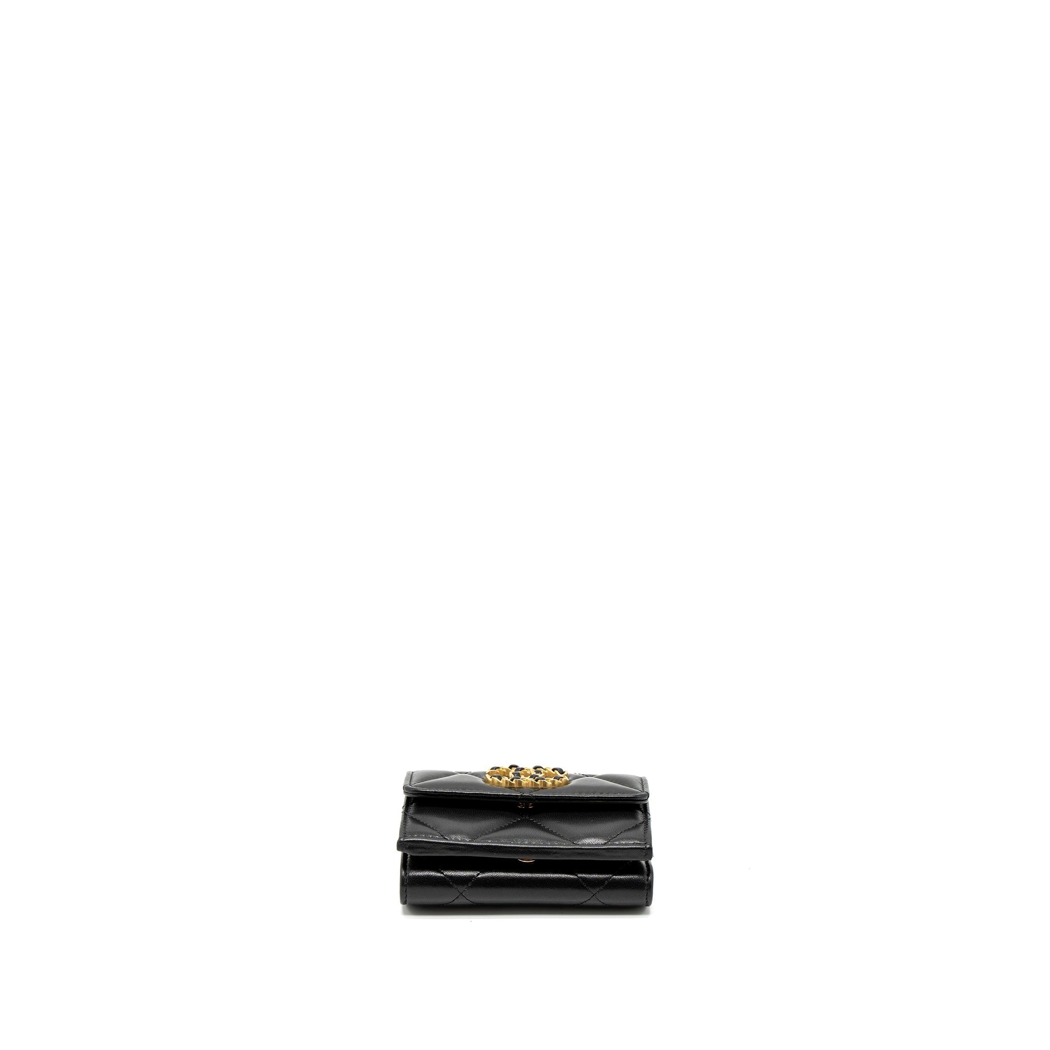 CHANEL 19 FLAP COMPACT WALLET LAMBSKIN BLACK GHW (MICROCHIP)