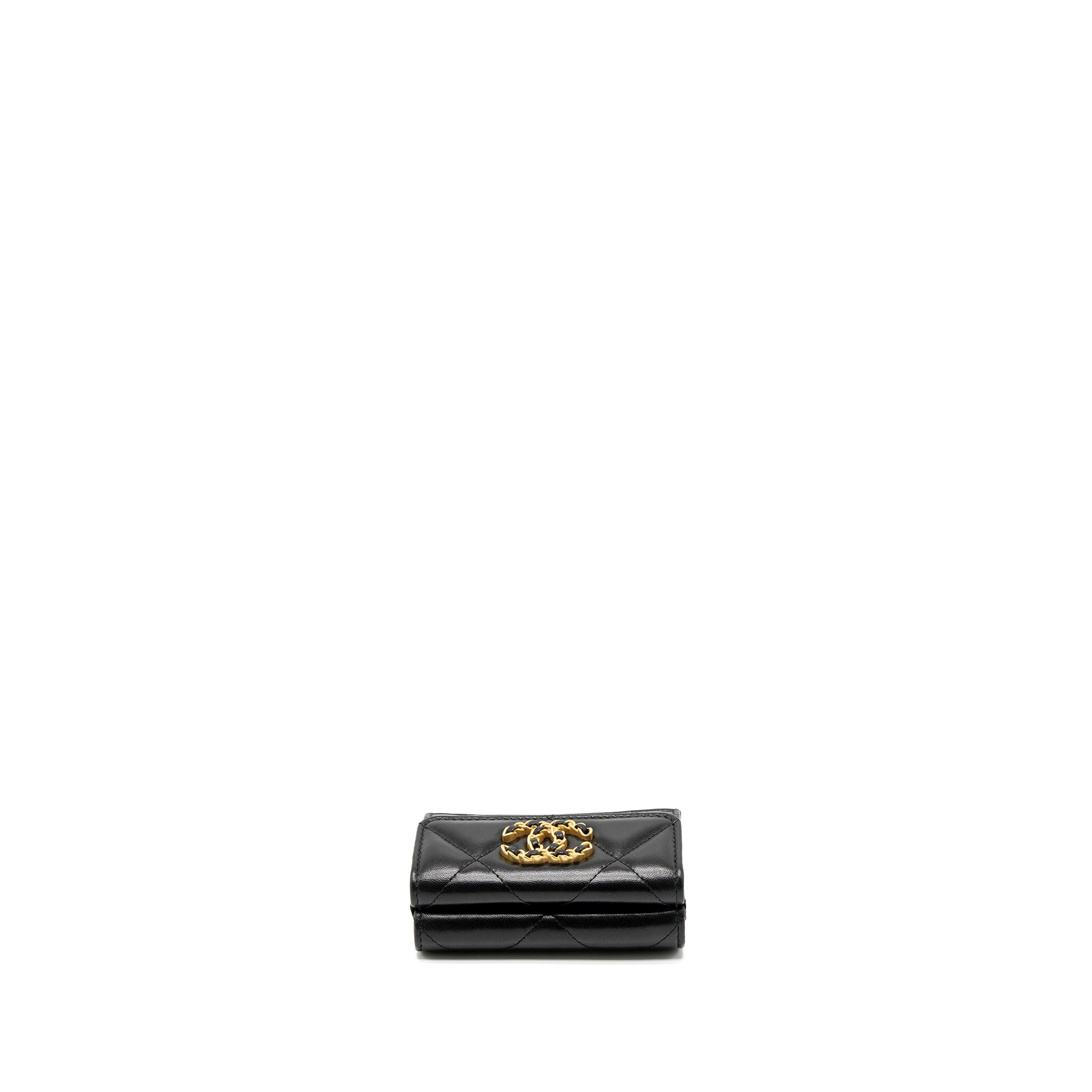 CHANEL 19 FLAP COMPACT WALLET LAMBSKIN BLACK GHW (MICROCHIP)