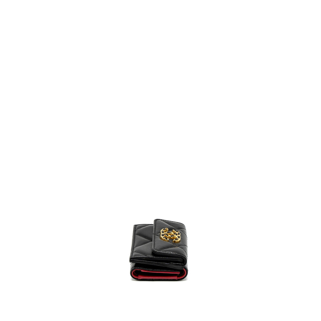 CHANEL 19 FLAP COMPACT WALLET LAMBSKIN BLACK GHW (MICROCHIP)