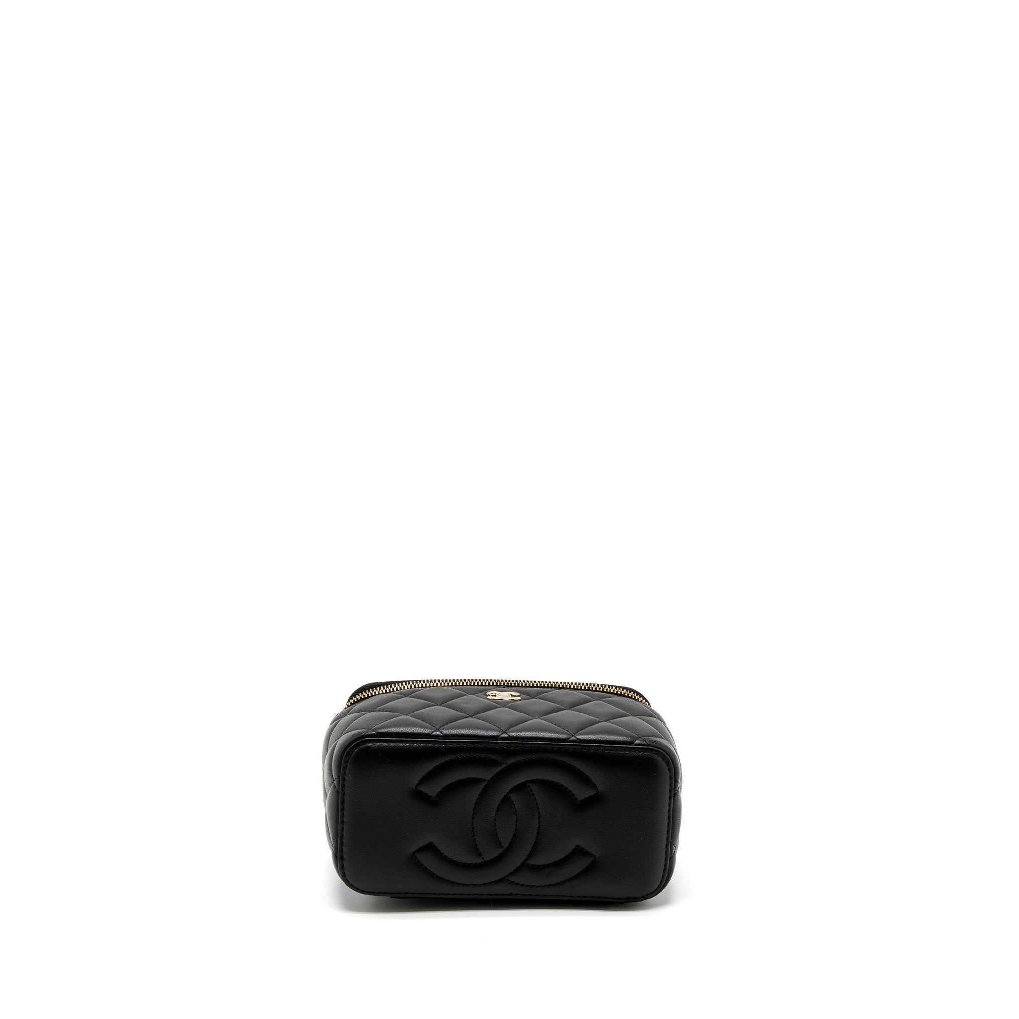 CHANEL 23C PEARL CRUSH LONG VANITY WITH CHAIN LAMBSKIN BLACK LGHW (MICROCHIP)
