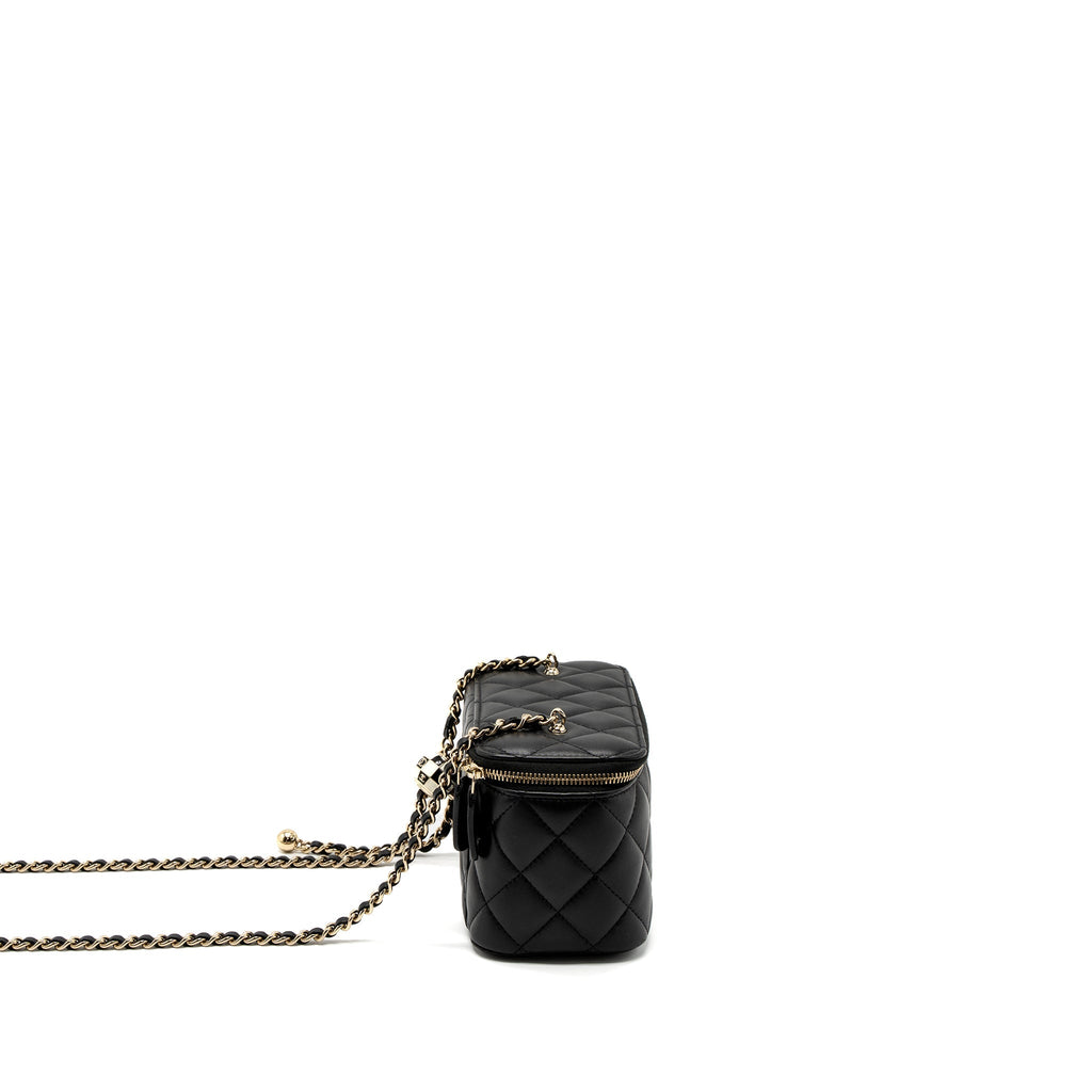 CHANEL 23C PEARL CRUSH LONG VANITY WITH CHAIN LAMBSKIN BLACK LGHW (MICROCHIP)