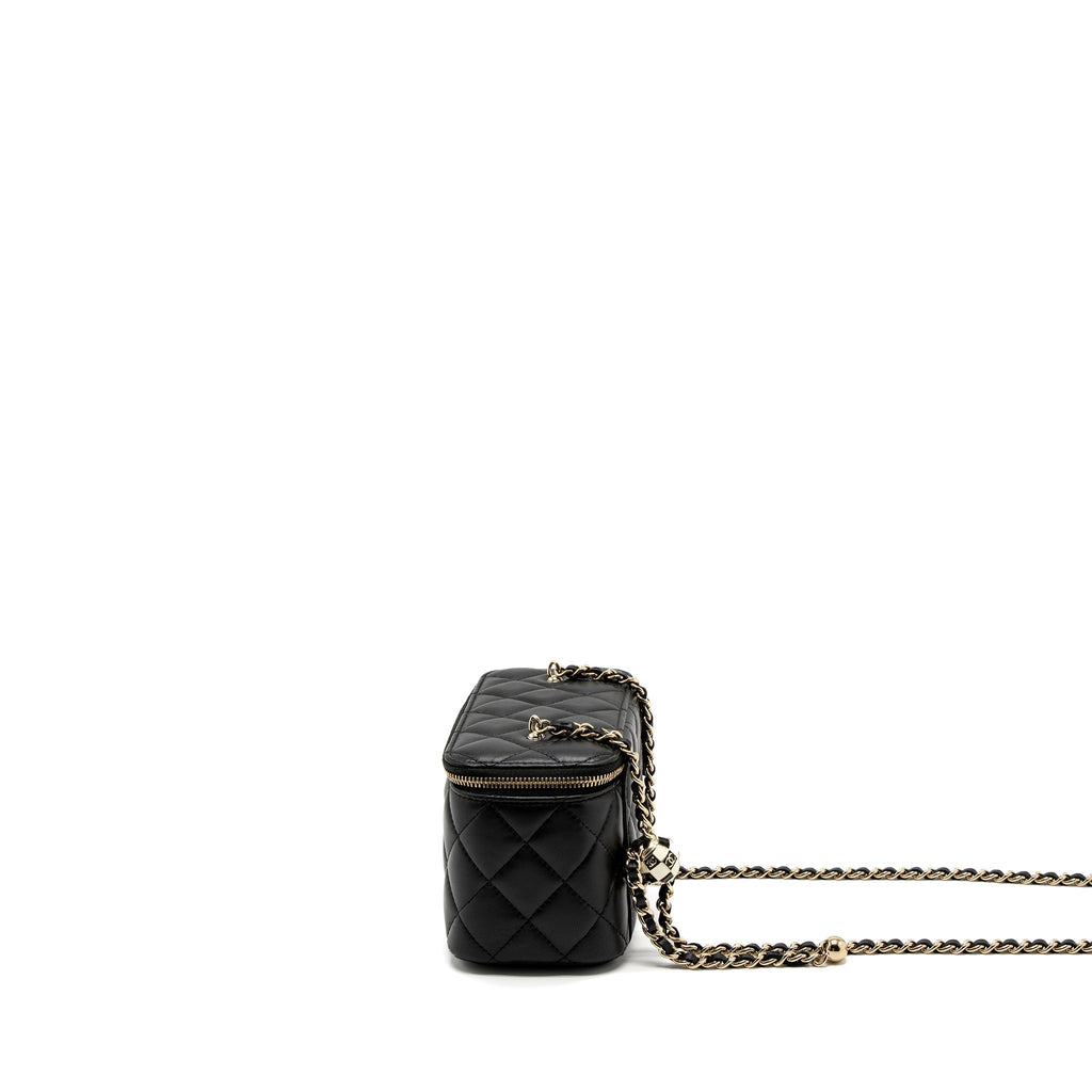 CHANEL 23C PEARL CRUSH LONG VANITY WITH CHAIN LAMBSKIN BLACK LGHW (MICROCHIP)