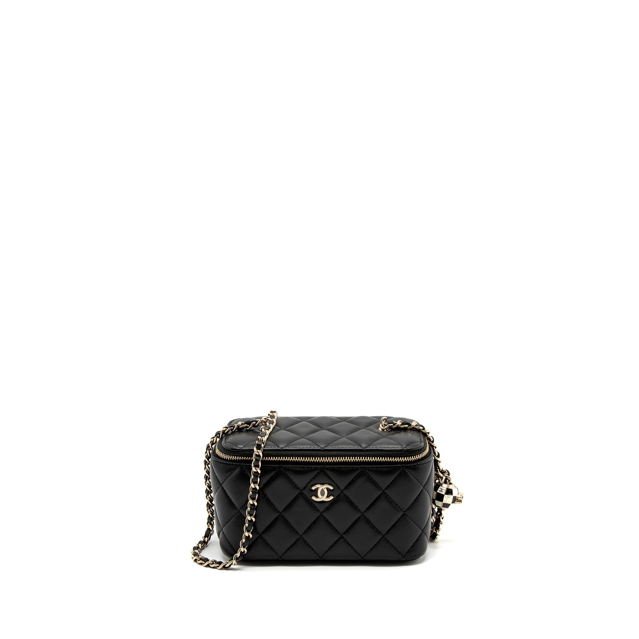 CHANEL 23C PEARL CRUSH LONG VANITY WITH CHAIN LAMBSKIN BLACK LGHW (MICROCHIP)