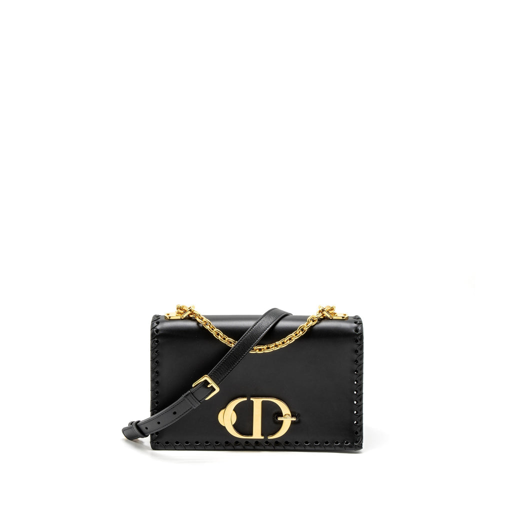 DIOR 30 MONTAIGNE FLAP BAG CALFSKIN BLACK GHW