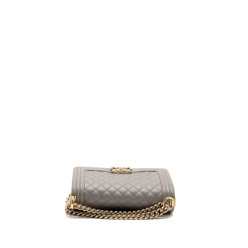 CHANEL MEDIUM BOY BAG CAVIAR LIGHT GREY LGHW