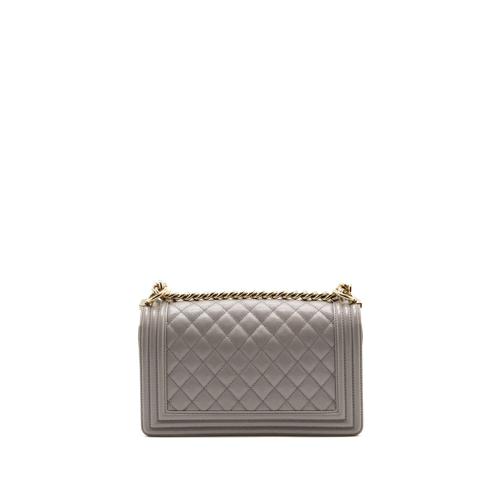 CHANEL MEDIUM BOY BAG CAVIAR LIGHT GREY LGHW