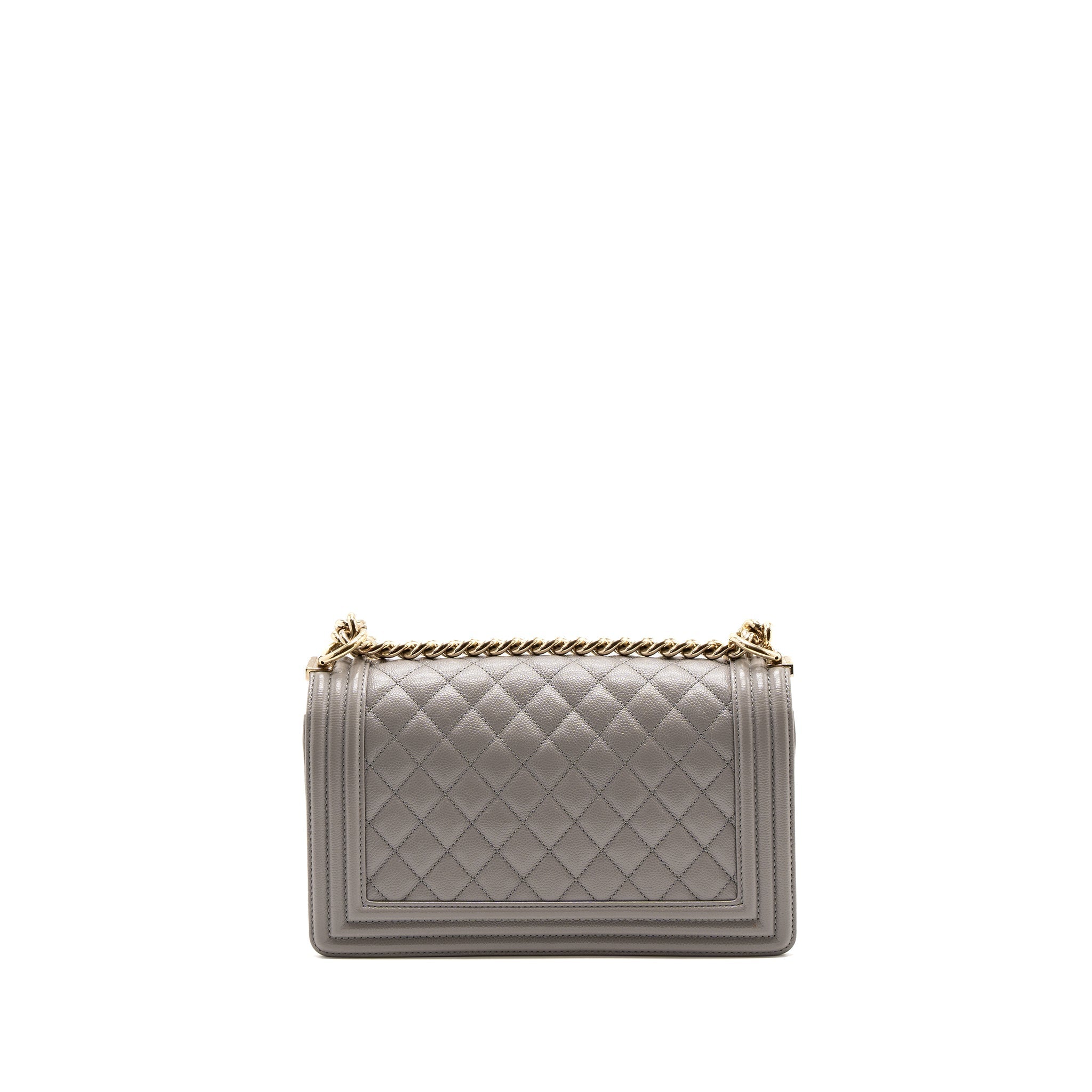 CHANEL MEDIUM BOY BAG CAVIAR LIGHT GREY LGHW