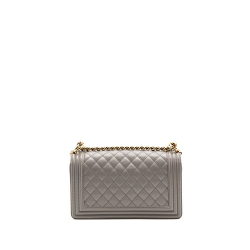 CHANEL MEDIUM BOY BAG CAVIAR LIGHT GREY LGHW