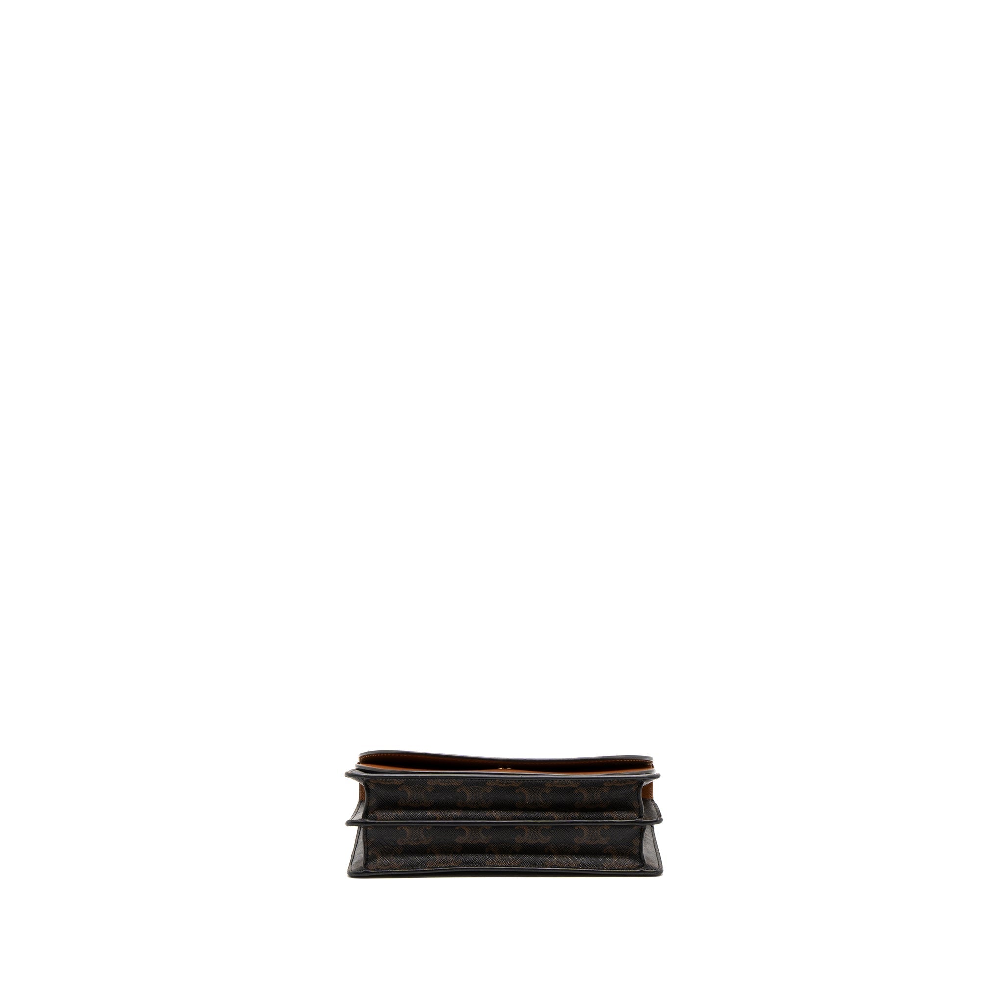 CELINE WALLET ON STRAP TRIOMPHE CANVAS/SMOOTH LAMBSKIN TAN GHW