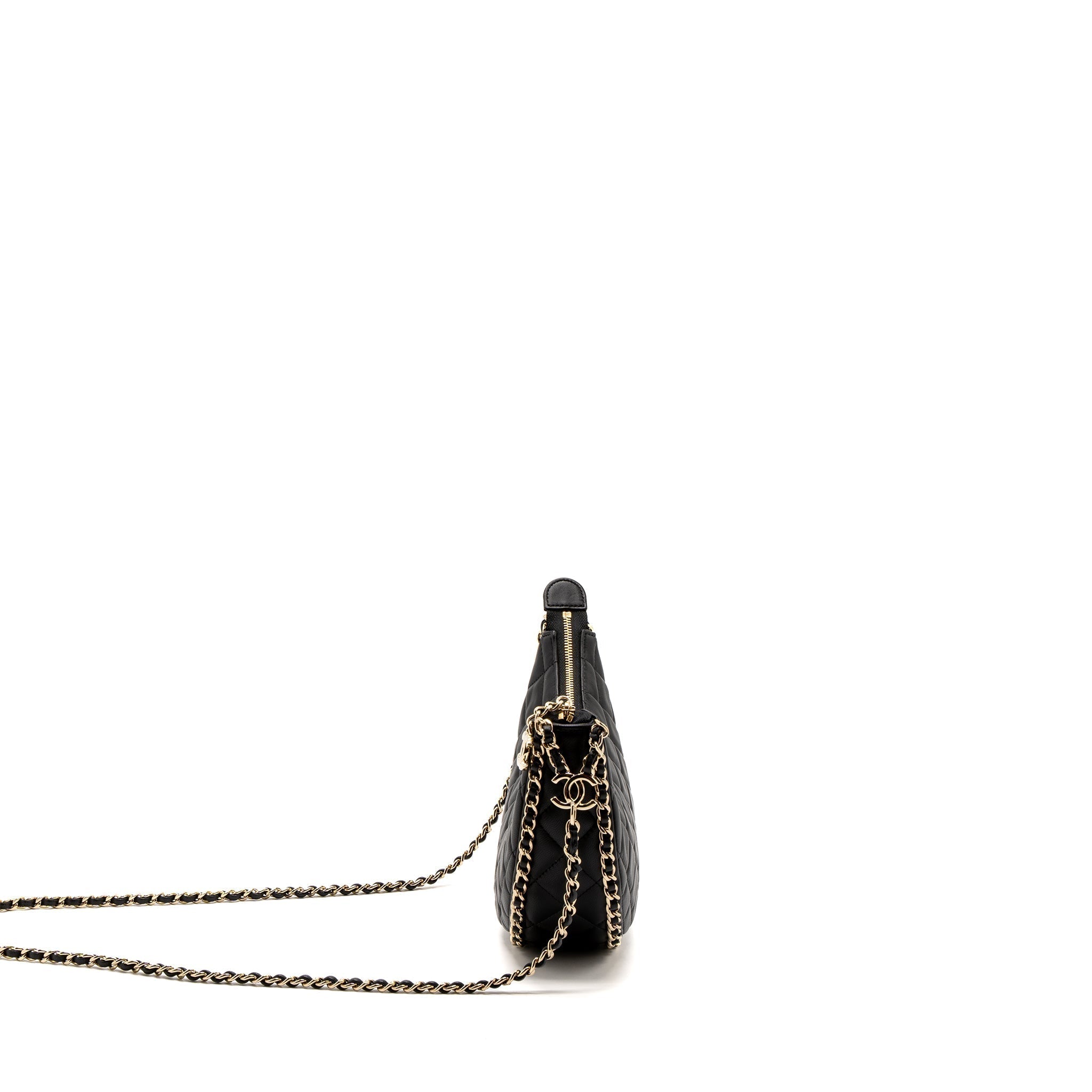 CHANEL SMALL MOON HOBO BAG LAMBSKIN BLACK LGHW (MICROCHIP)