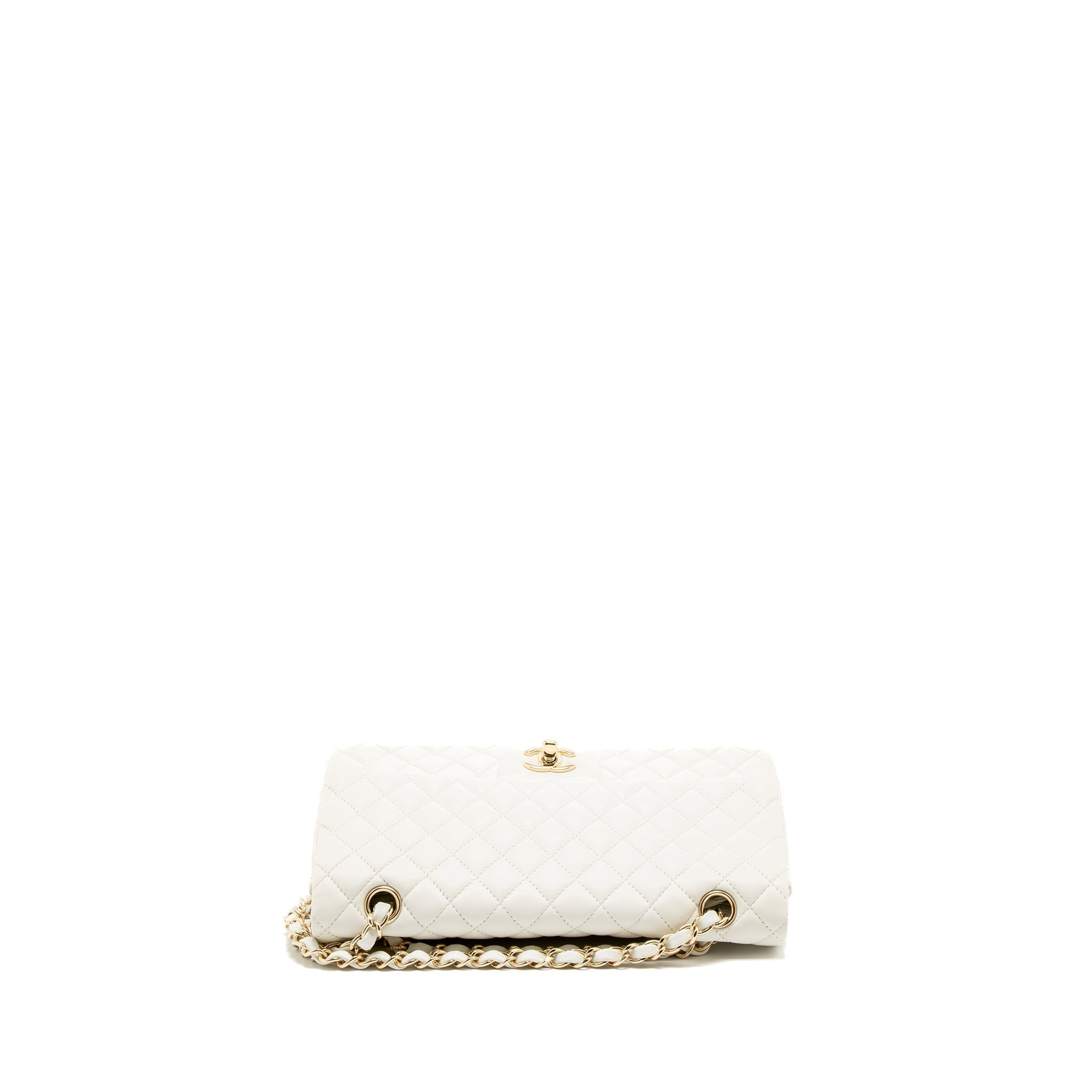 CHANEL QUILTED FLAP BAG WITH HEART CHARM LAMBSKIN WHITE LGHW