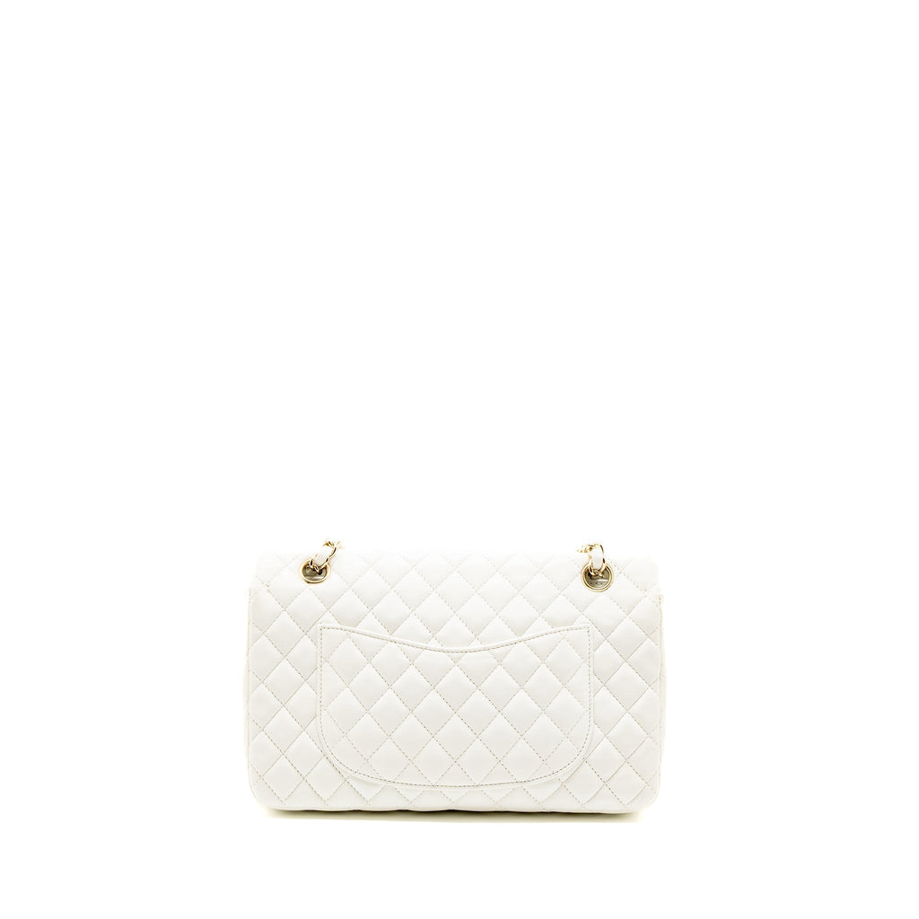 CHANEL QUILTED FLAP BAG WITH HEART CHARM LAMBSKIN WHITE LGHW