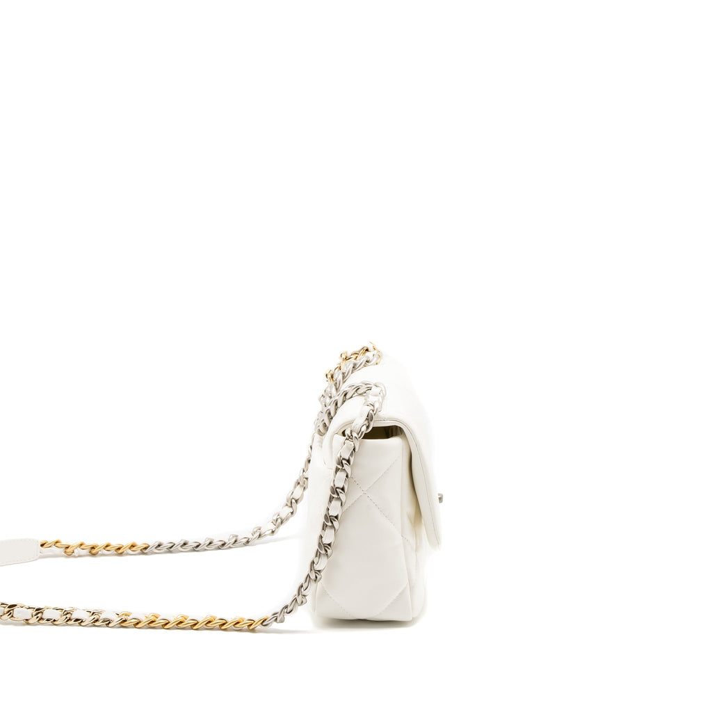 CHANEL SMALL 19 BAG LAMBSKIN WHITE MULTICOLOUR HARDWARE (MICROCHIP)