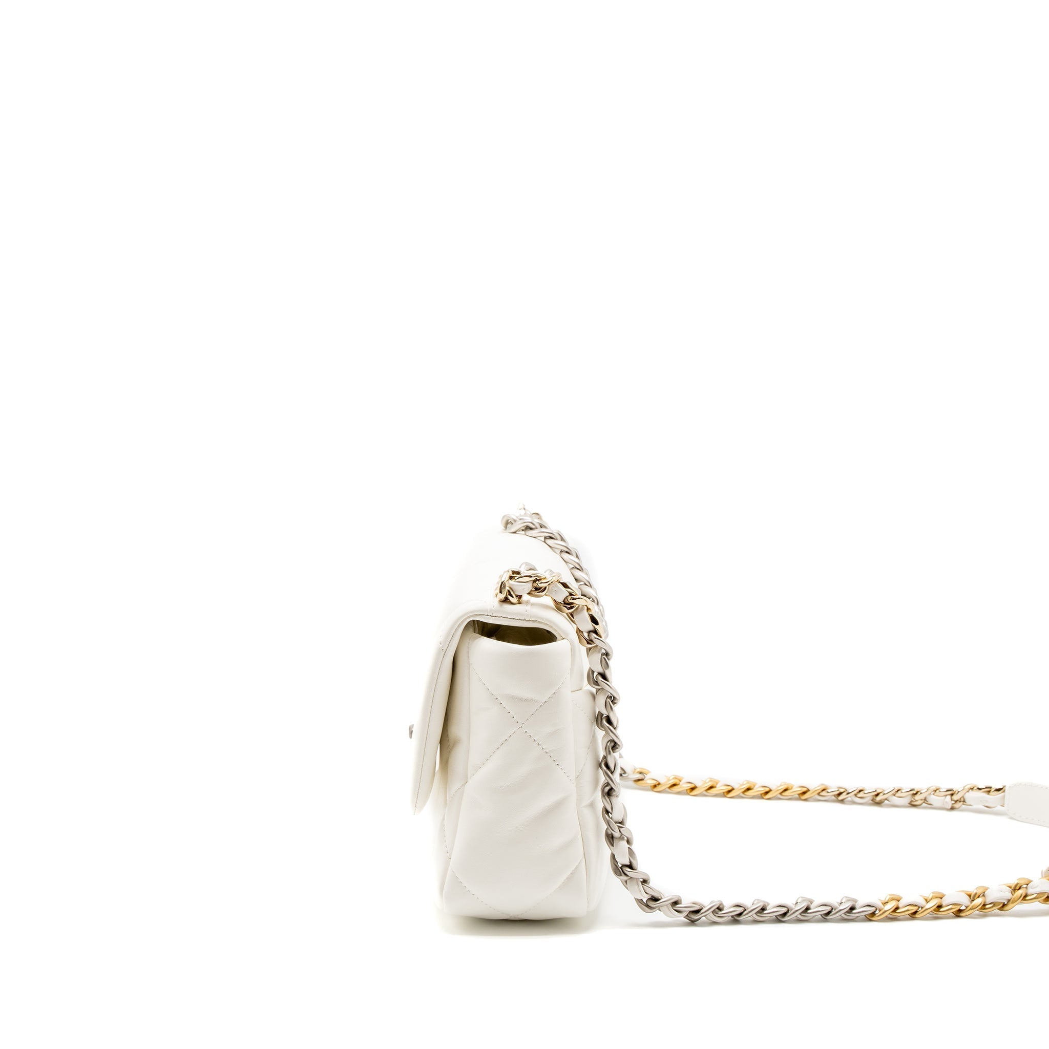 CHANEL SMALL 19 BAG LAMBSKIN WHITE MULTICOLOUR HARDWARE (MICROCHIP)