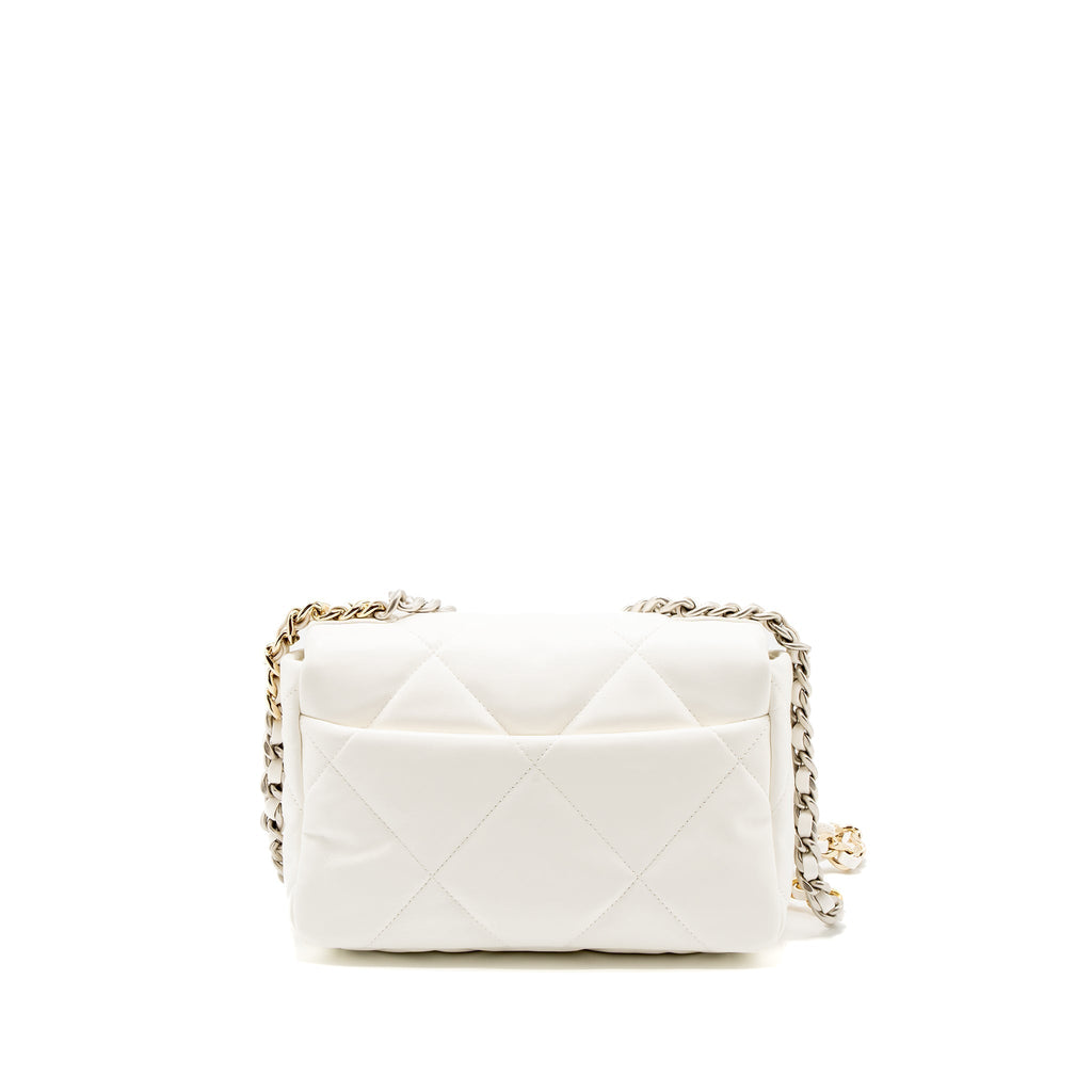 CHANEL SMALL 19 BAG LAMBSKIN WHITE MULTICOLOUR HARDWARE (MICROCHIP)