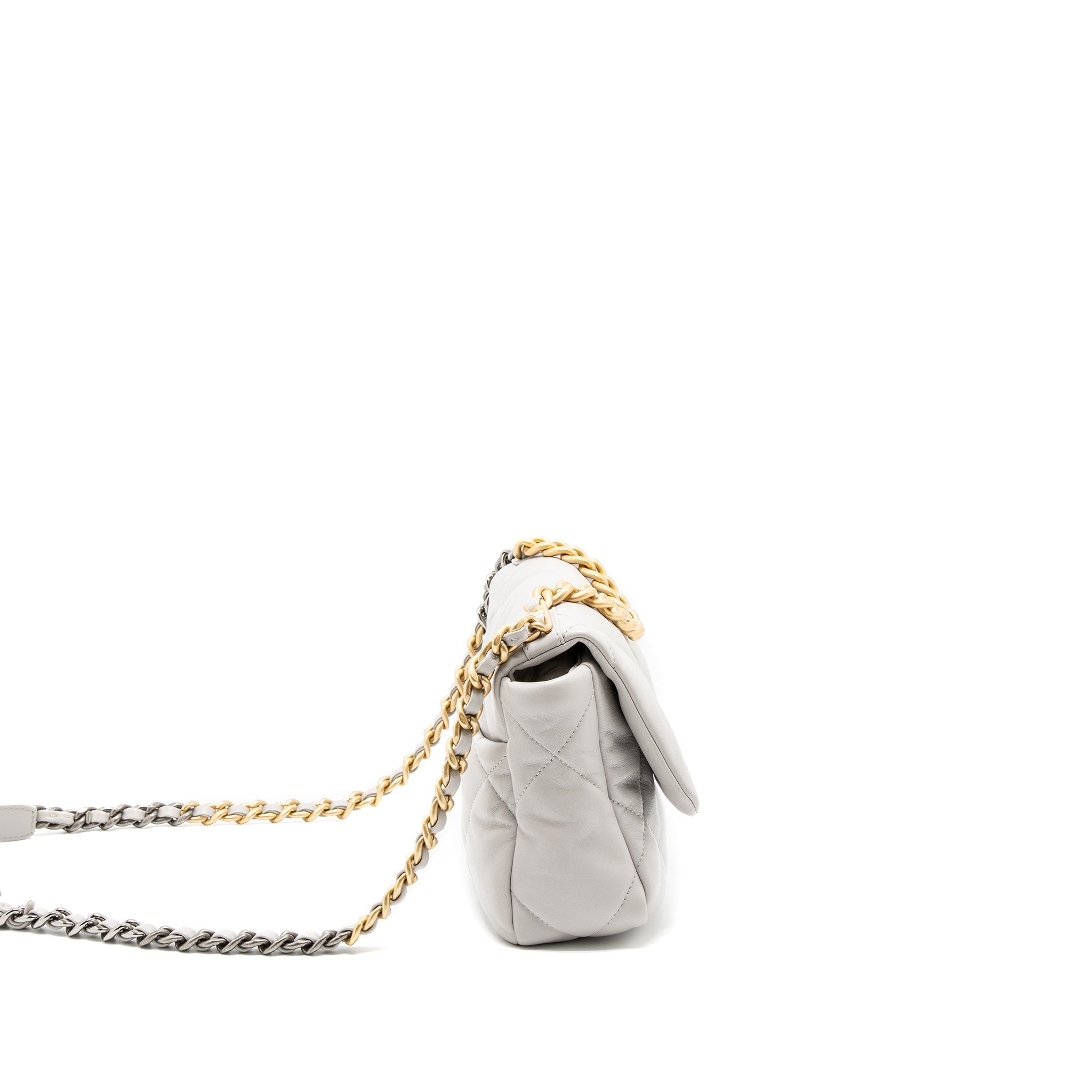 CHANEL SMALL 19 BAG LAMBSKIN LIGHT GREY MULTICOLOUR HARDWARE (MICROCHIP)