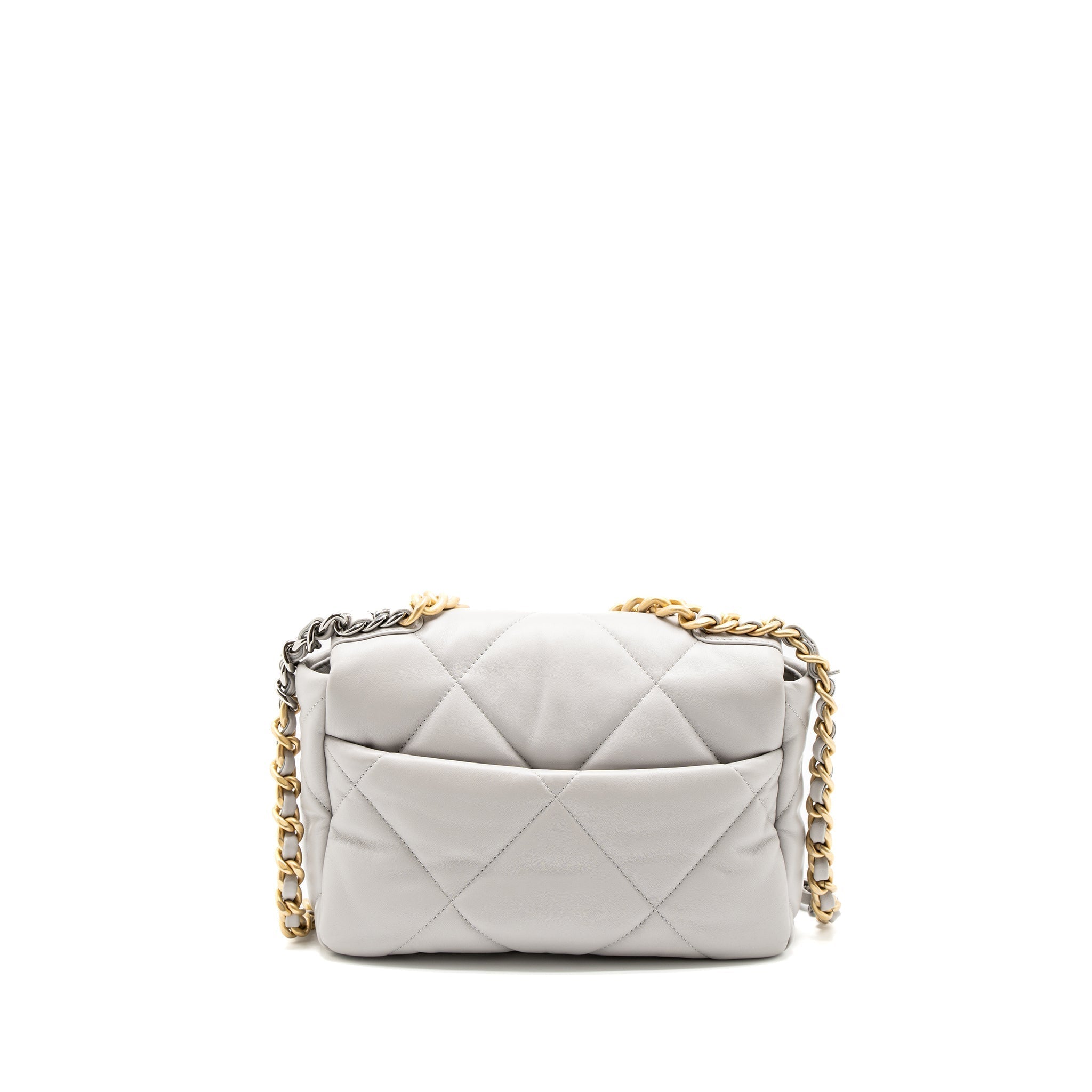 CHANEL SMALL 19 BAG LAMBSKIN LIGHT GREY MULTICOLOUR HARDWARE (MICROCHIP)