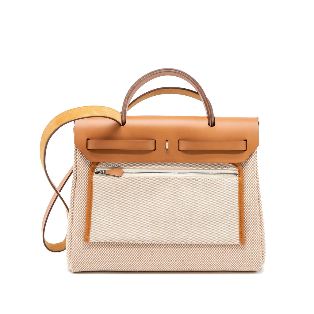 HERMES HERBAG 31 ZIP BAG CANVAS/CACHE HUNTER ECRU/BEIGE GHW