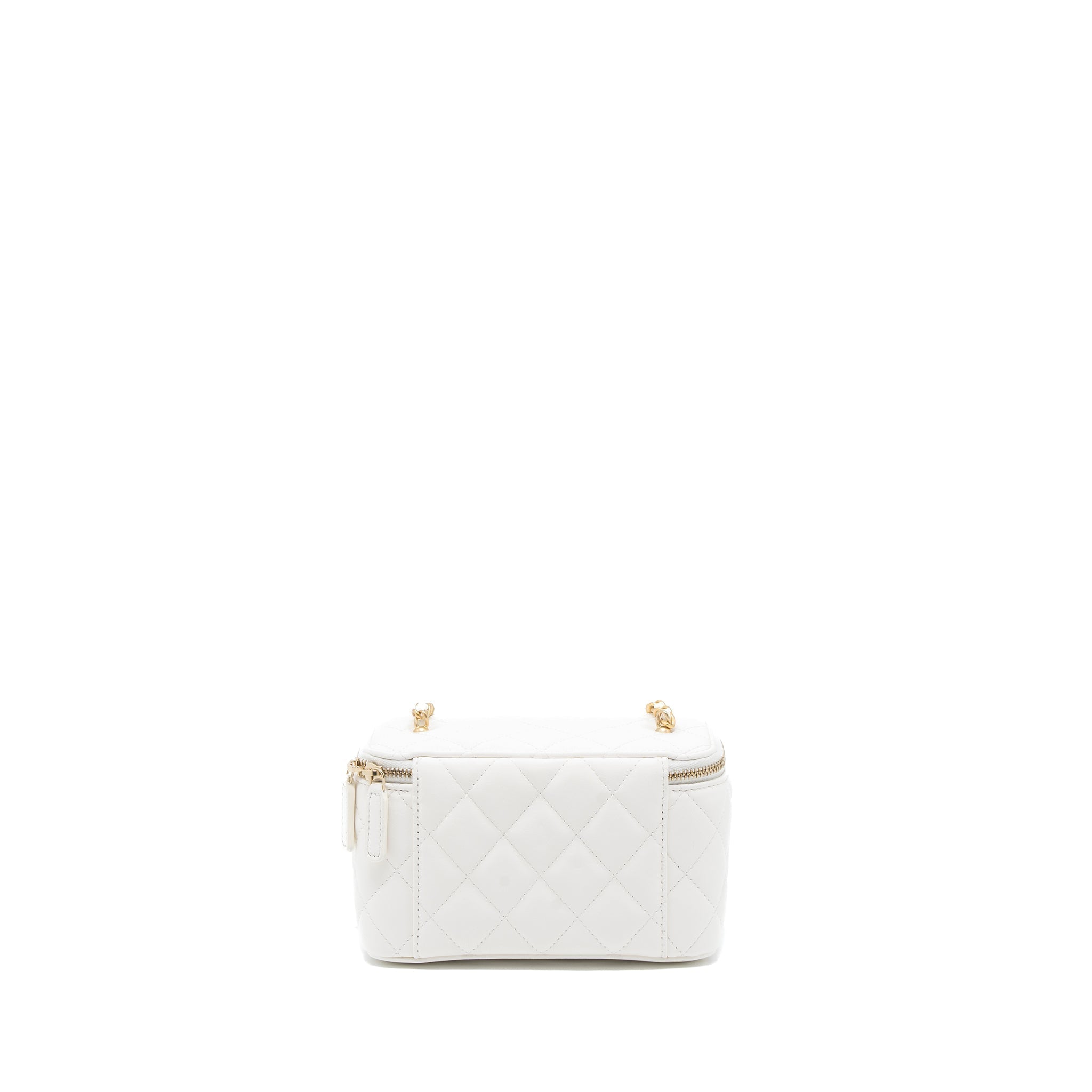 CHANEL PEARL CRUSH LONG VANITY WITH CHAIN LAMBSKIN WHITE BRUSHED GHW (MICROCHIP)