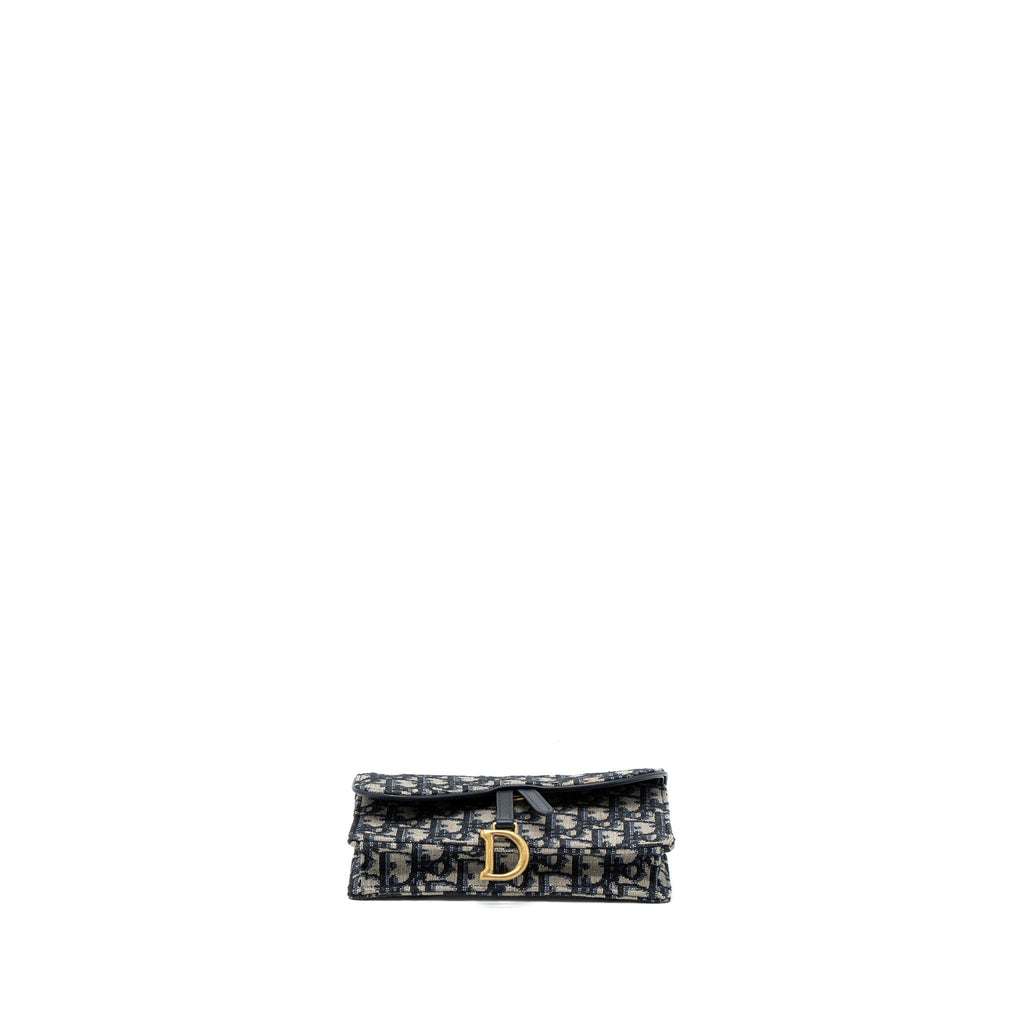 DIOR SADDLE BELT POUCH BLUE OBLIQUE JACQUARD CANVAS GHW
