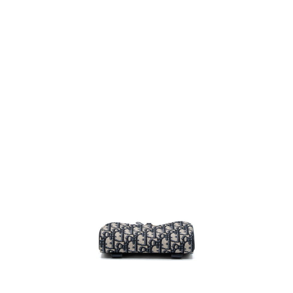 DIOR SADDLE BELT POUCH BLUE OBLIQUE JACQUARD CANVAS GHW