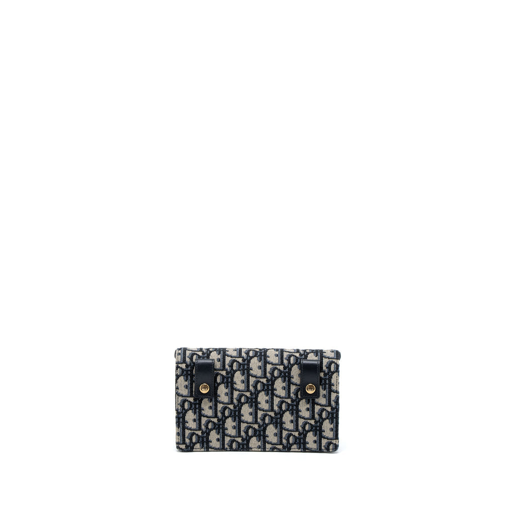 DIOR SADDLE BELT POUCH BLUE OBLIQUE JACQUARD CANVAS GHW