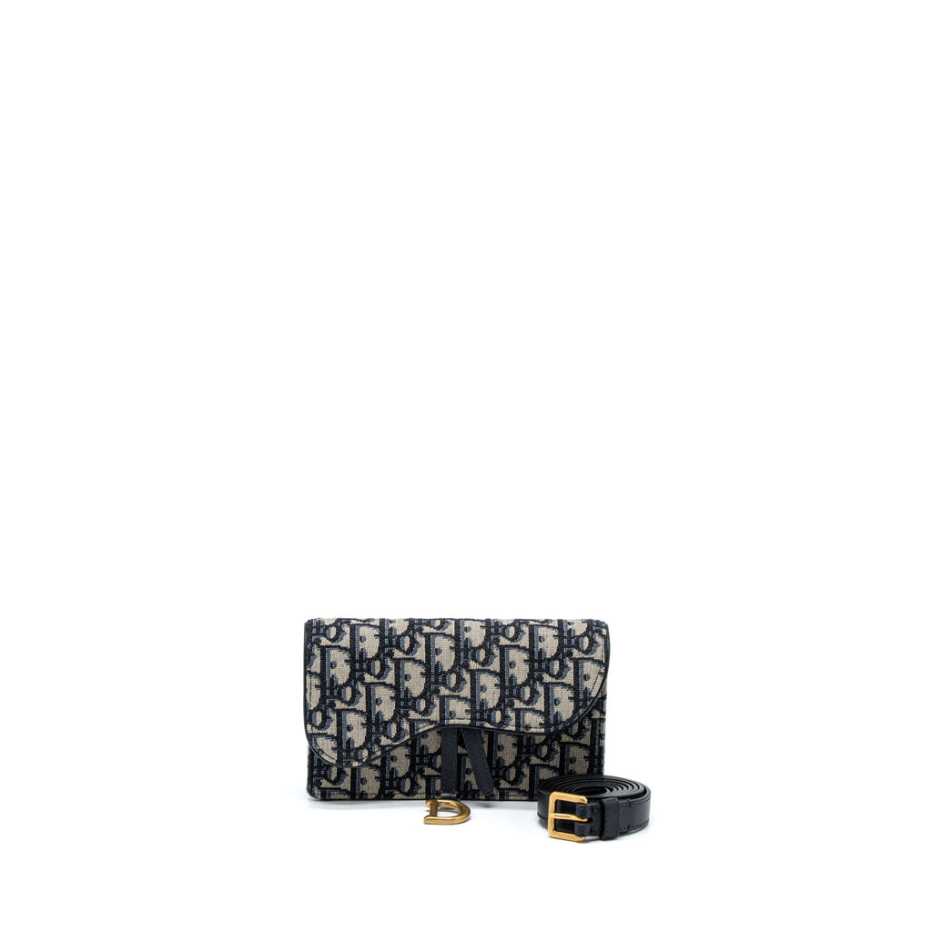 DIOR SADDLE BELT POUCH BLUE OBLIQUE JACQUARD CANVAS GHW