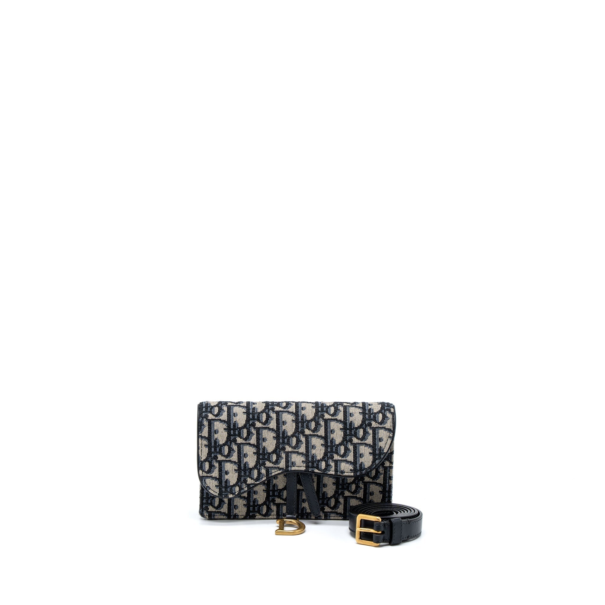 DIOR SADDLE BELT POUCH BLUE OBLIQUE JACQUARD CANVAS GHW