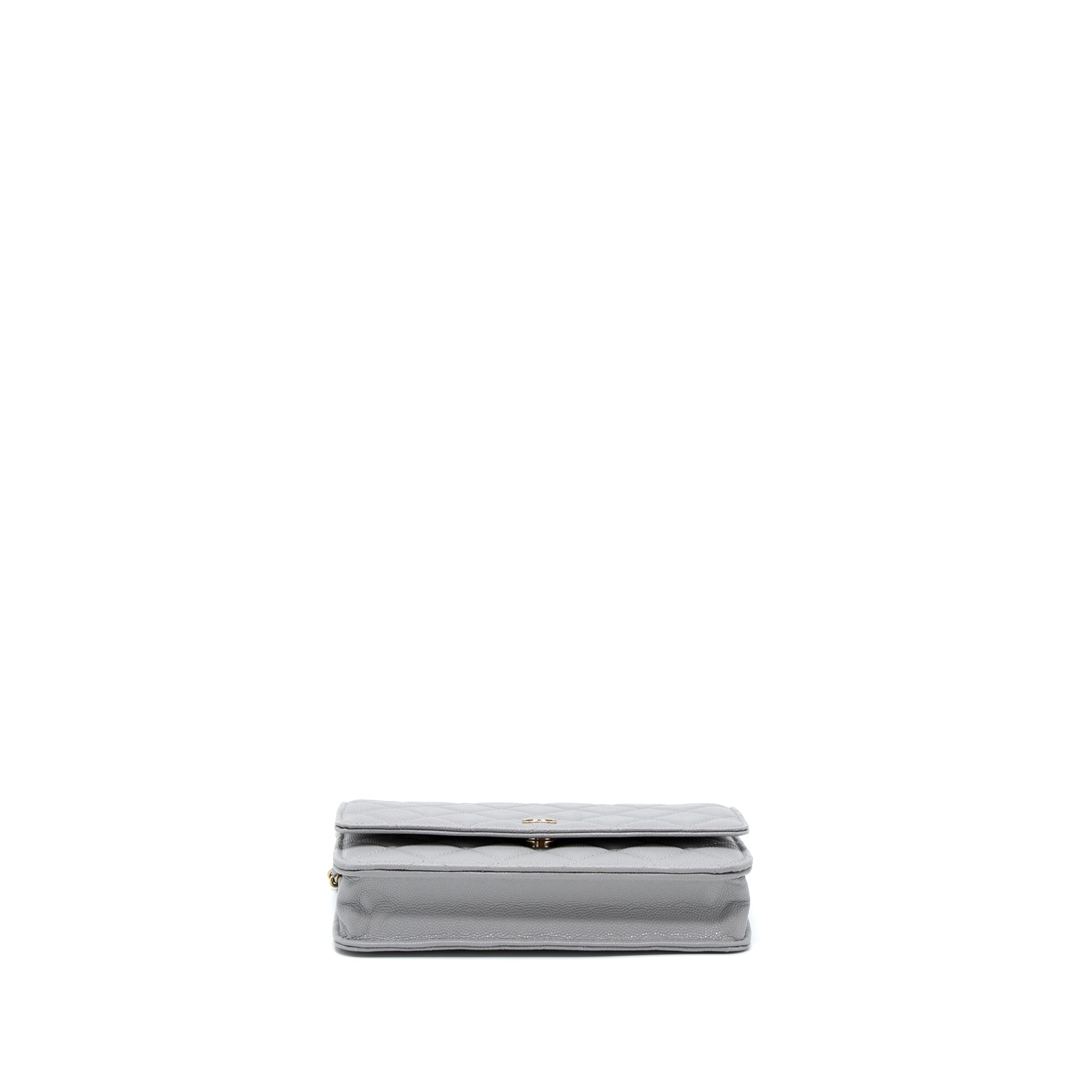 CHANEL CLASSIC WALLET ON CHAIN CAVIAR LIGHT GREY LGHW (MICROCHIP)
