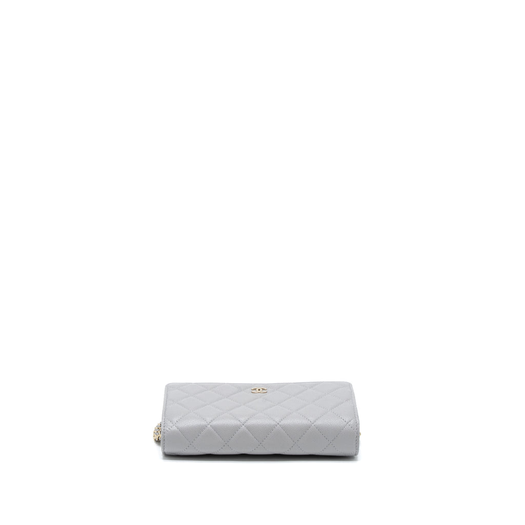 CHANEL CLASSIC WALLET ON CHAIN CAVIAR LIGHT GREY LGHW (MICROCHIP)