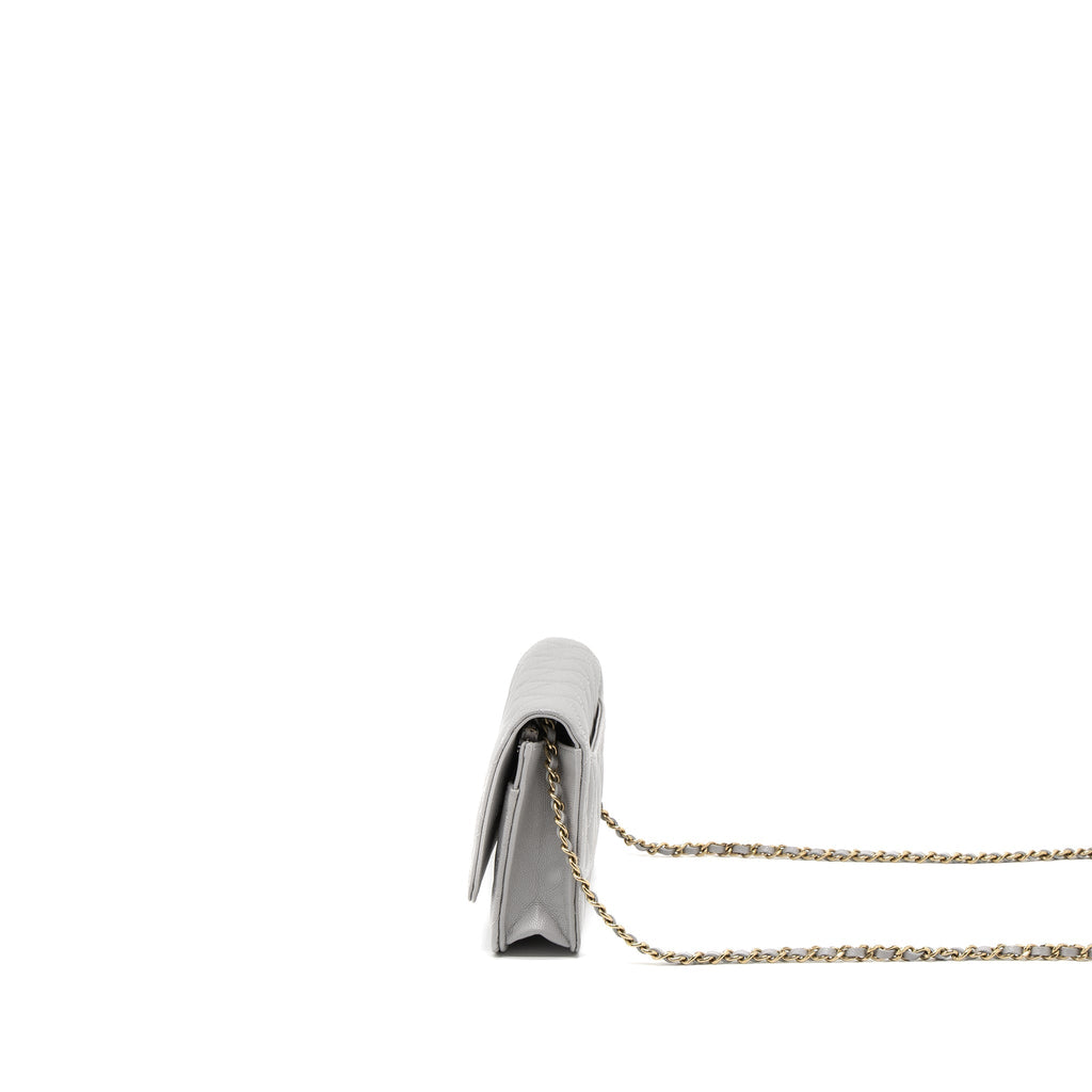 CHANEL CLASSIC WALLET ON CHAIN CAVIAR LIGHT GREY LGHW (MICROCHIP)