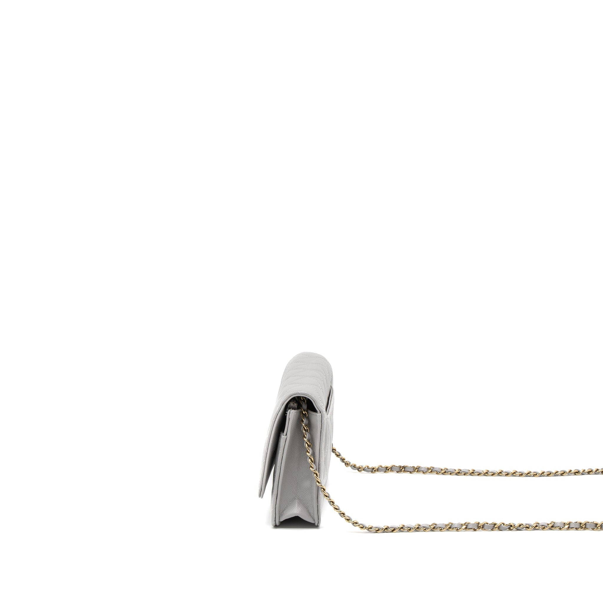 CHANEL CLASSIC WALLET ON CHAIN CAVIAR LIGHT GREY LGHW (MICROCHIP)