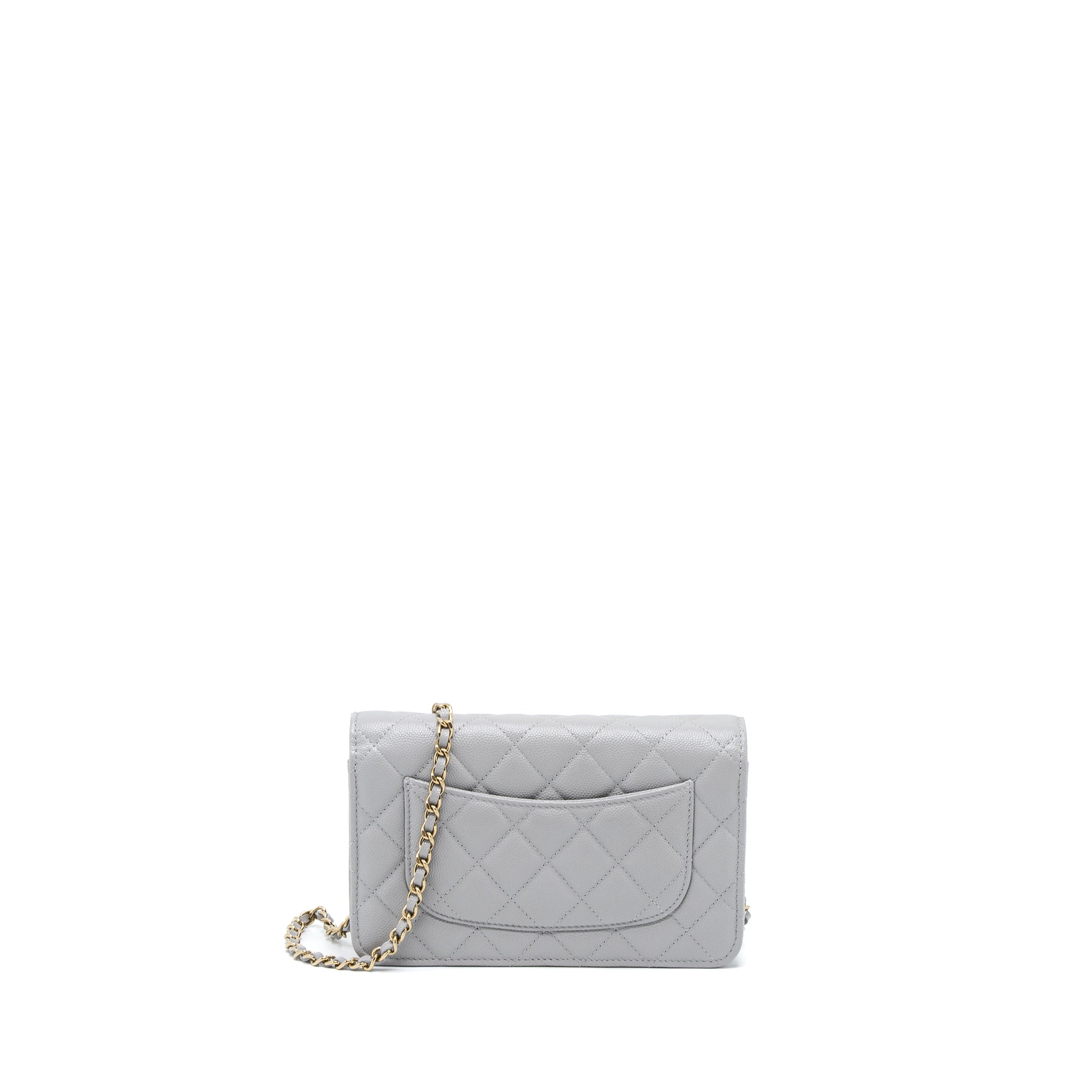 CHANEL CLASSIC WALLET ON CHAIN CAVIAR LIGHT GREY LGHW (MICROCHIP)