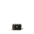 CHANEL 22K GOLD PILLAR ADJUSTABLE CHAIN LONG VANITY LAMBSKIN BLACK GHW (MICROCHIP)