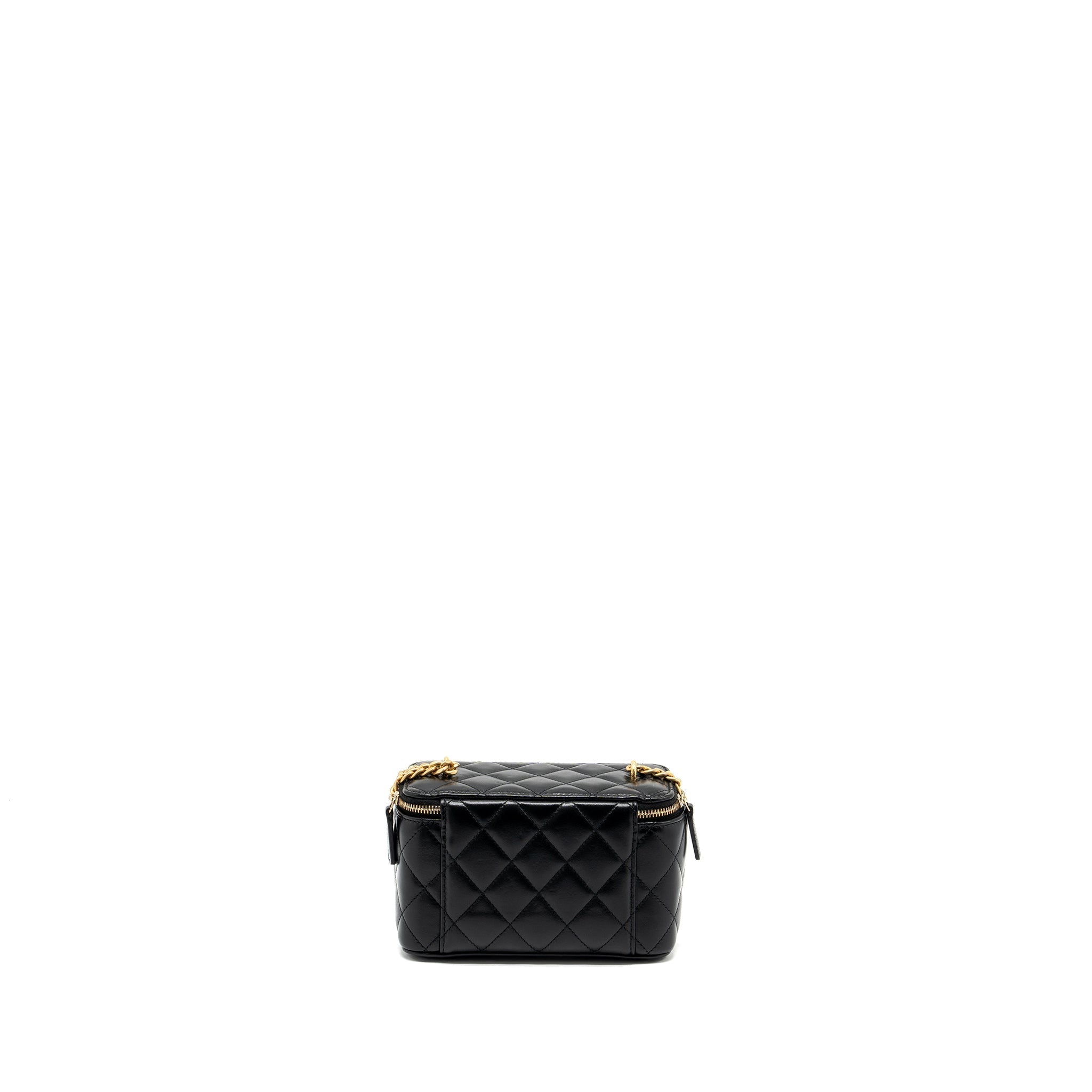 CHANEL 22K GOLD PILLAR ADJUSTABLE CHAIN LONG VANITY LAMBSKIN BLACK GHW (MICROCHIP)